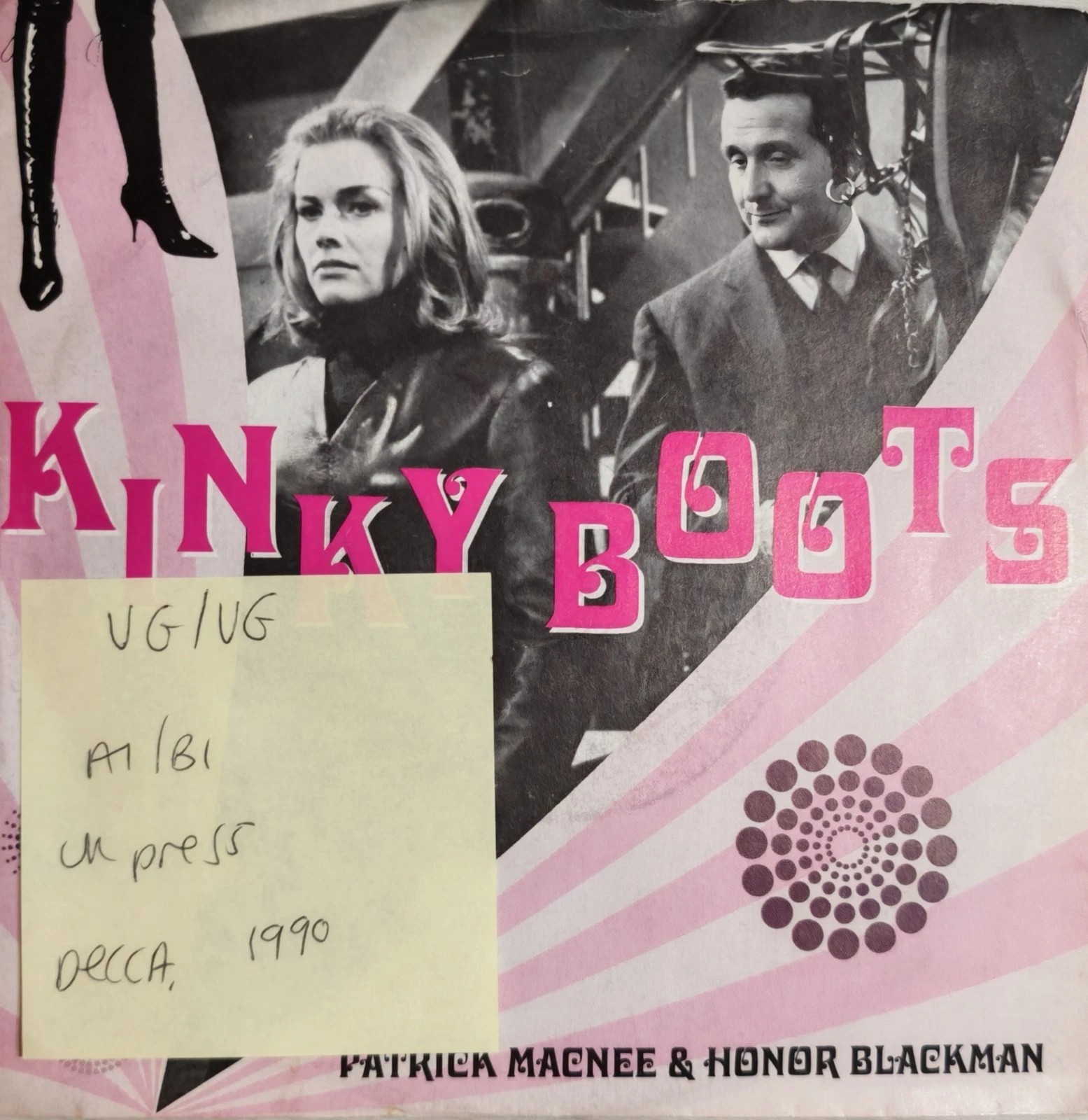 Patrick McNee Honor Blackman Kinky Boots Vinyl Record 7" VG/VG KINKY1 1990 sleeve Patrick McNee Honor Blackman Kinky Boots Vinyl Record 7" VG/VG KINKY1 1990 sleeve