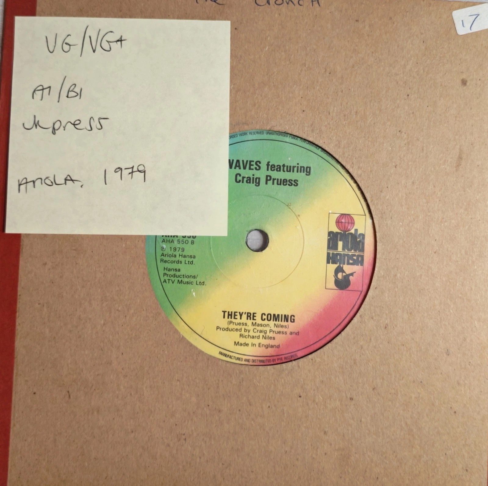 Waves Featuring Craig Pruess Happy Together Vinyl Record 7" VG/VG+ AHA550 1979 sleeve Waves Featuring Craig Pruess Happy Together Vinyl Record 7" VG/VG+ AHA550 1979 sleeve