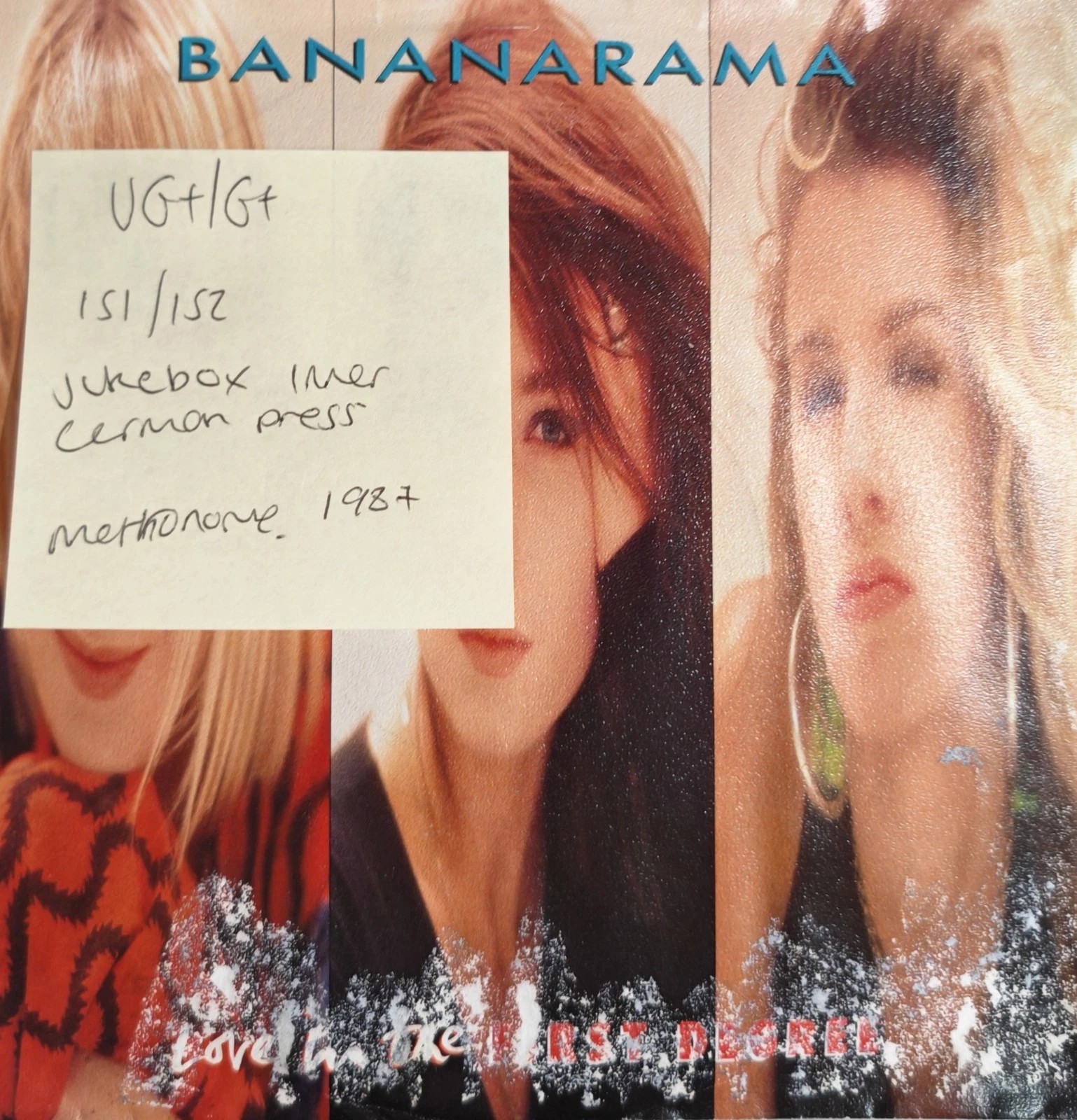 Bananarama Love In The First Degree Vinyl Record 12" VG+/G+ 886202 1987 vinyl record sleeve Bananarama Love In The First Degree Vinyl Record 12" VG+/G+ 886202 1987 vinyl record sleeve