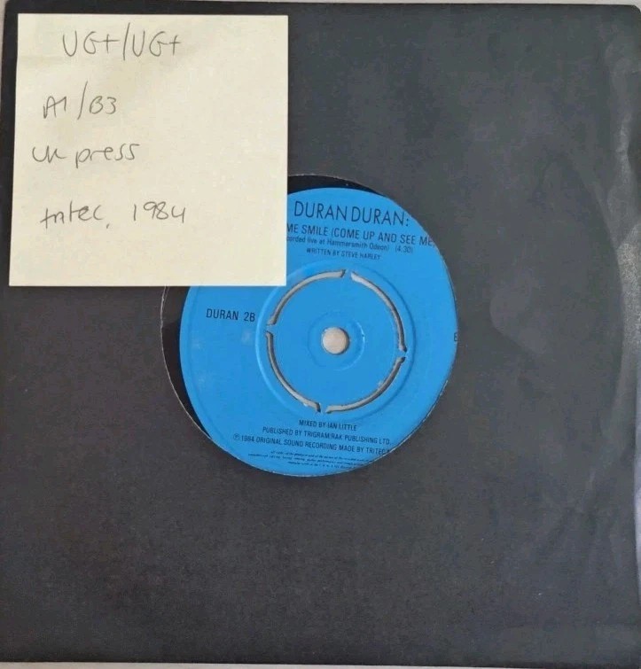 Duran Duran Make Me Smile Vinyl Record 7" VG+/VG+ DURAN28 1984 vinyl record sleeve Duran Duran Make Me Smile Vinyl Record 7" VG+/VG+ DURAN28 1984 vinyl record sleeve