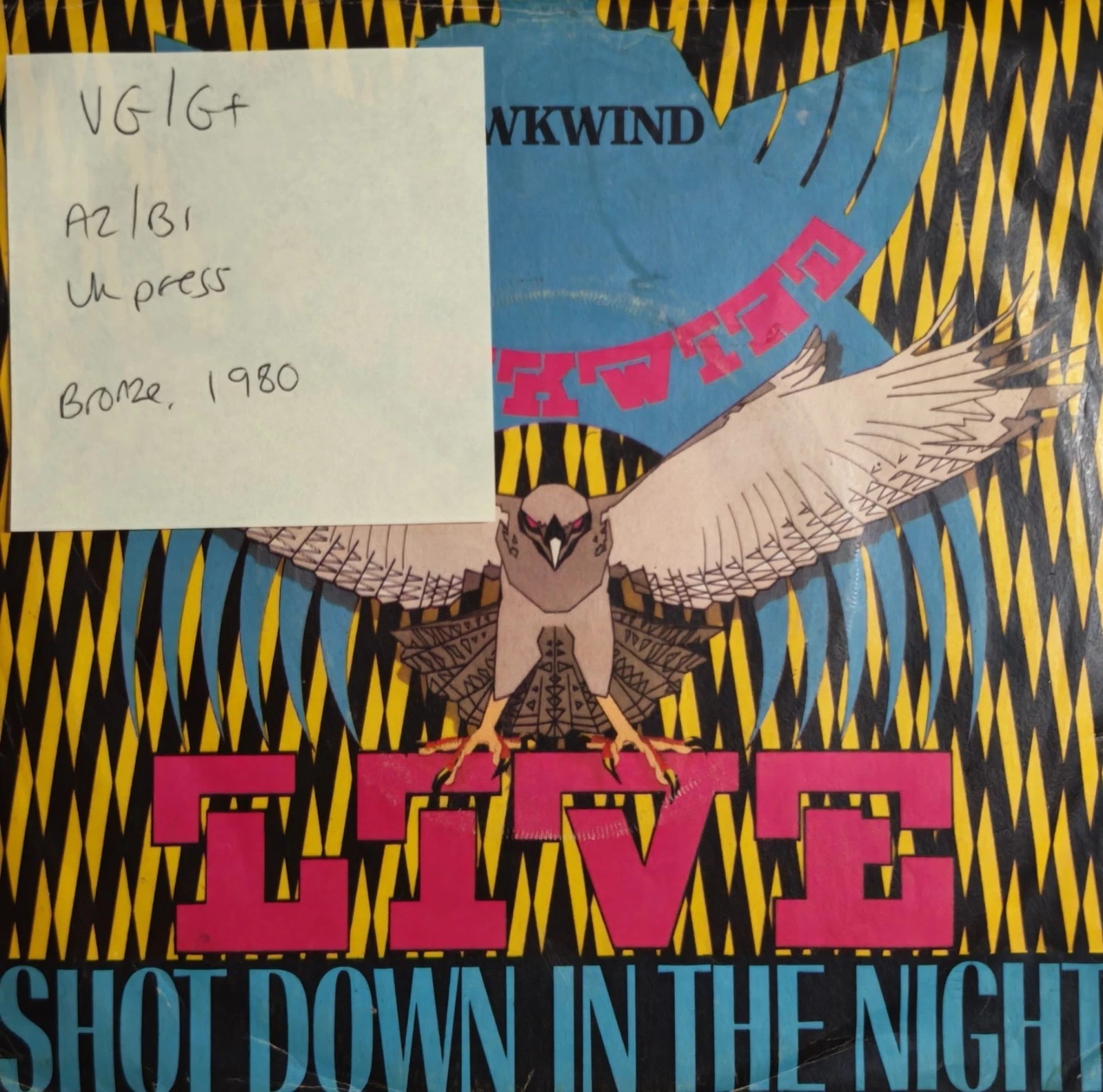 Hawkwind Live Shot Down In The Night Vinyl Record 7" VG/G+ BRO98 1980 sleeve Hawkwind Live Shot Down In The Night Vinyl Record 7" VG/G+ BRO98 1980 sleeve