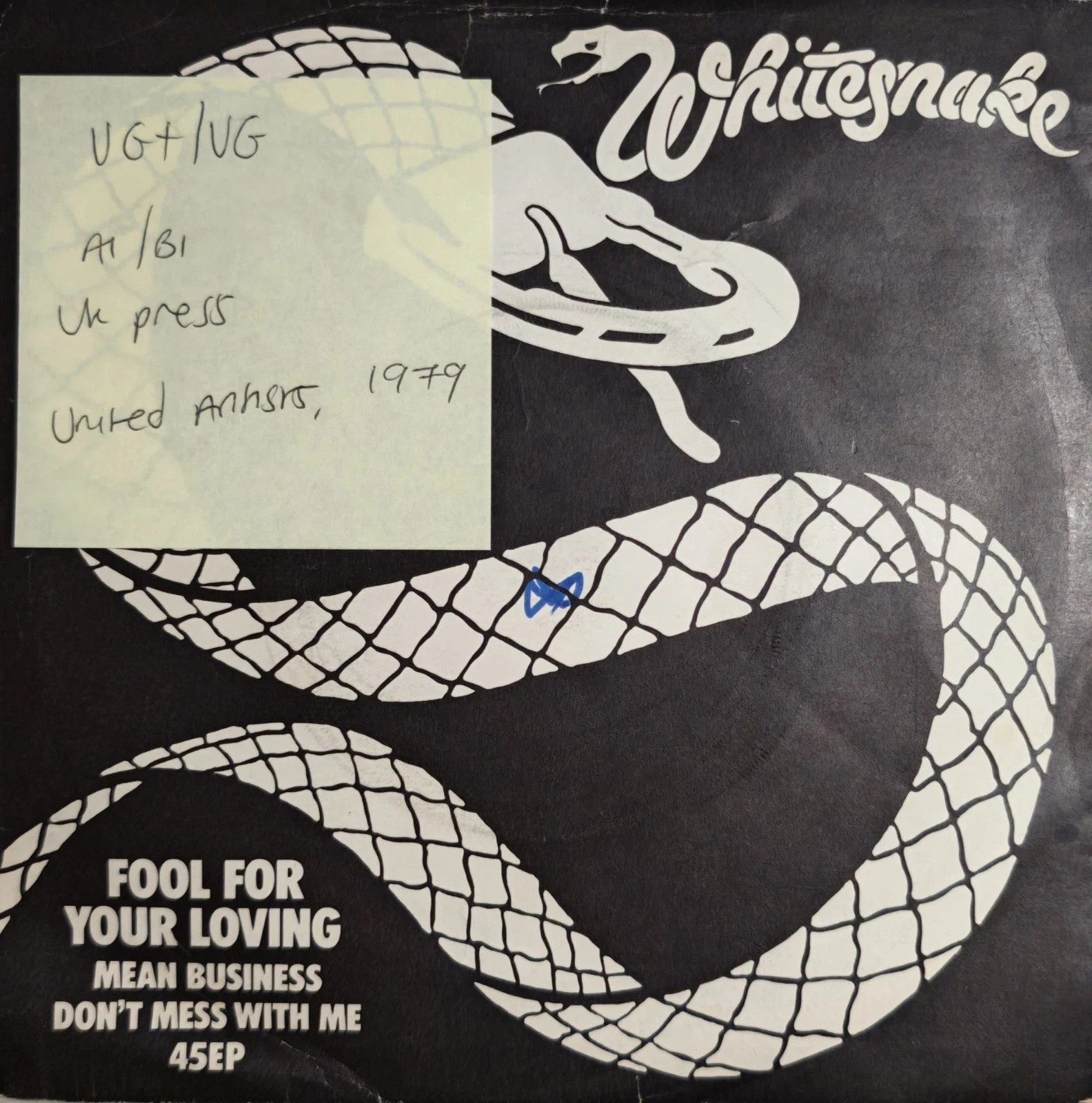 Whitesnake Fool For Your Loving Vinyl Record 7" VG+/VG 45EP 1979 vinyl record sleeve Whitesnake Fool For Your Loving Vinyl Record 7" VG+/VG 45EP 1979 vinyl record sleeve