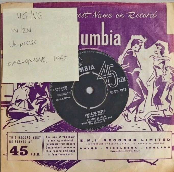 Lawrence Wright Lovesick Blues Vinyl Record 7" VG/VG DB4913 1962 sleeve Lawrence Wright Lovesick Blues Vinyl Record 7" VG/VG DB4913 1962 sleeve