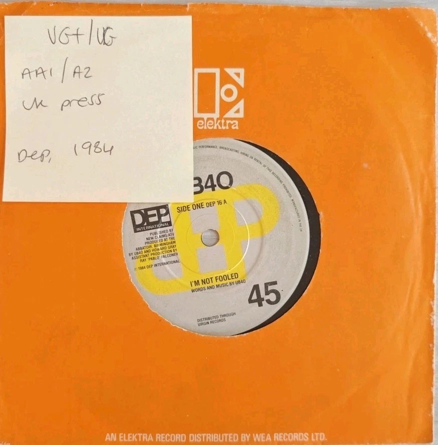 UB40 I'm Not Fooled Vinyl Record 7" VG+/VG DEP16 1984 sleeve UB40 I'm Not Fooled Vinyl Record 7" VG+/VG DEP16 1984 sleeve