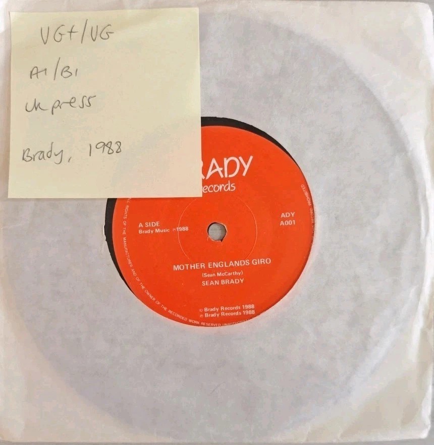 Sean Brady Mother England's Giro Vinyl Record 7" VG+/VG ADYA001 1988 sleeve Sean Brady Mother England's Giro Vinyl Record 7" VG+/VG ADYA001 1988 sleeve
