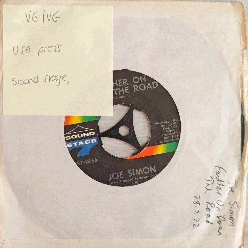 Joe Simon Farther On Down The Road Vinyl Record 7" VG/VG S7-2656 sleeve Joe Simon Farther On Down The Road Vinyl Record 7" VG/VG S7-2656 sleeve