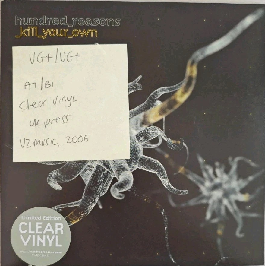 Hundred Reasons Kill Your Own Clear Vinyl Record 7" VG+/VG+ 2006 sleeve Hundred Reasons Kill Your Own Clear Vinyl Record 7" VG+/VG+ 2006 sleeve