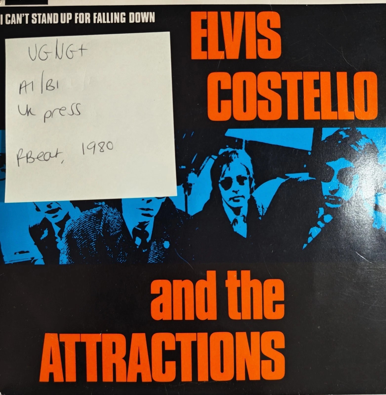 Elvis Costello I Can't Stand Up for Falling Down Vinyl Record 7" VG/VG+ XX1 1980 sleeve Elvis Costello I Can't Stand Up for Falling Down Vinyl Record 7" VG/VG+ XX1 1980 sleeve