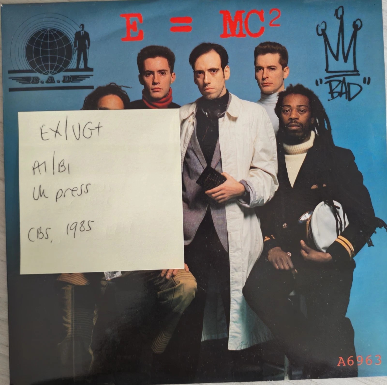 Big Audio Dynamite E=MC² Vinyl Record 7" EX/VG+ CBS A6963 1986 vinyl record sleeve Big Audio Dynamite E=MC² Vinyl Record 7" EX/VG+ CBS A6963 1986 vinyl record sleeve