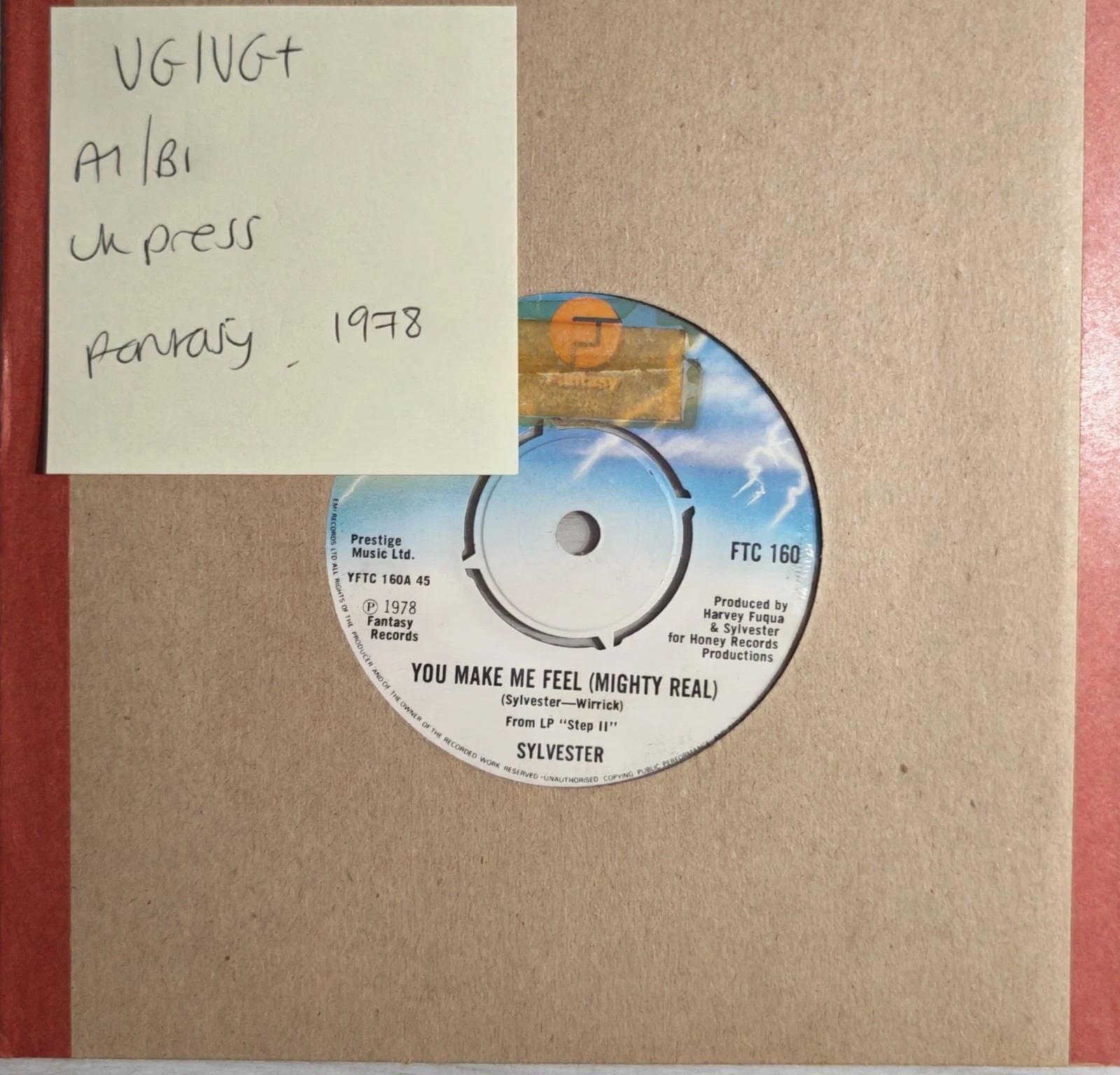 Sylvester You Make Me Feel Vinyl Record 7" VG/VG+ FTC160 1978 sleeve Sylvester You Make Me Feel Vinyl Record 7" VG/VG+ FTC160 1978 sleeve