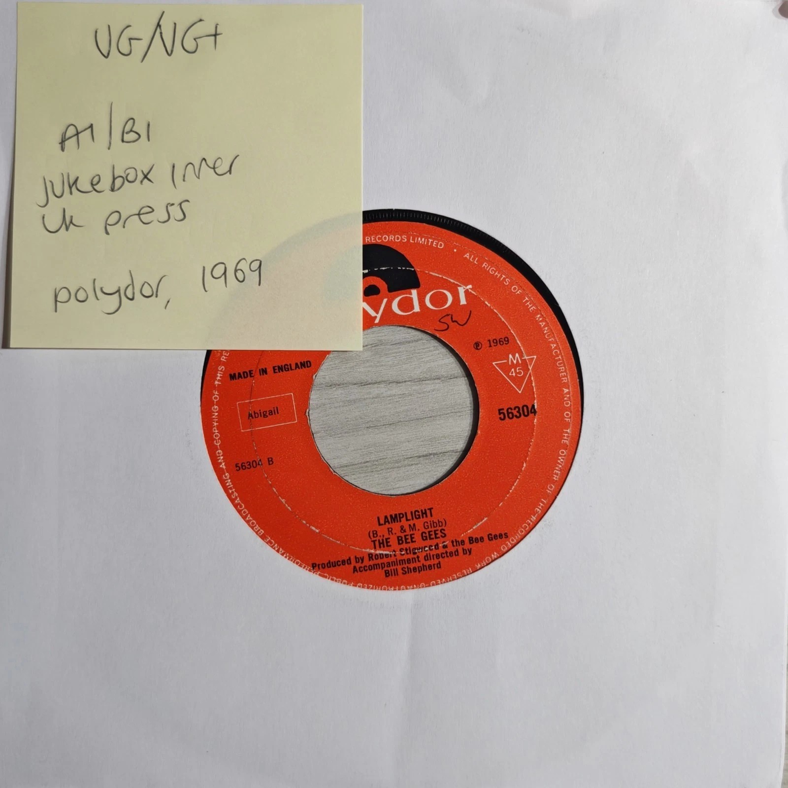 Bee Gees First of May / Lamplight Vinyl Record 7" VG/VG+ 56304 1969 vinyl record sleeve Bee Gees First of May / Lamplight Vinyl Record 7" VG/VG+ 56304 1969 vinyl record sleeve