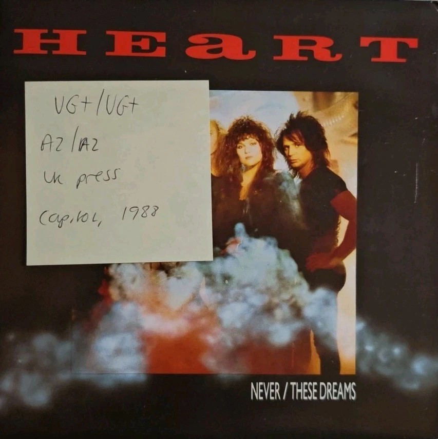 Heart Never Vinyl Record 7" VG+/VG+ Cl 482 1988 sleeve Heart Never Vinyl Record 7" VG+/VG+ Cl 482 1988 sleeve