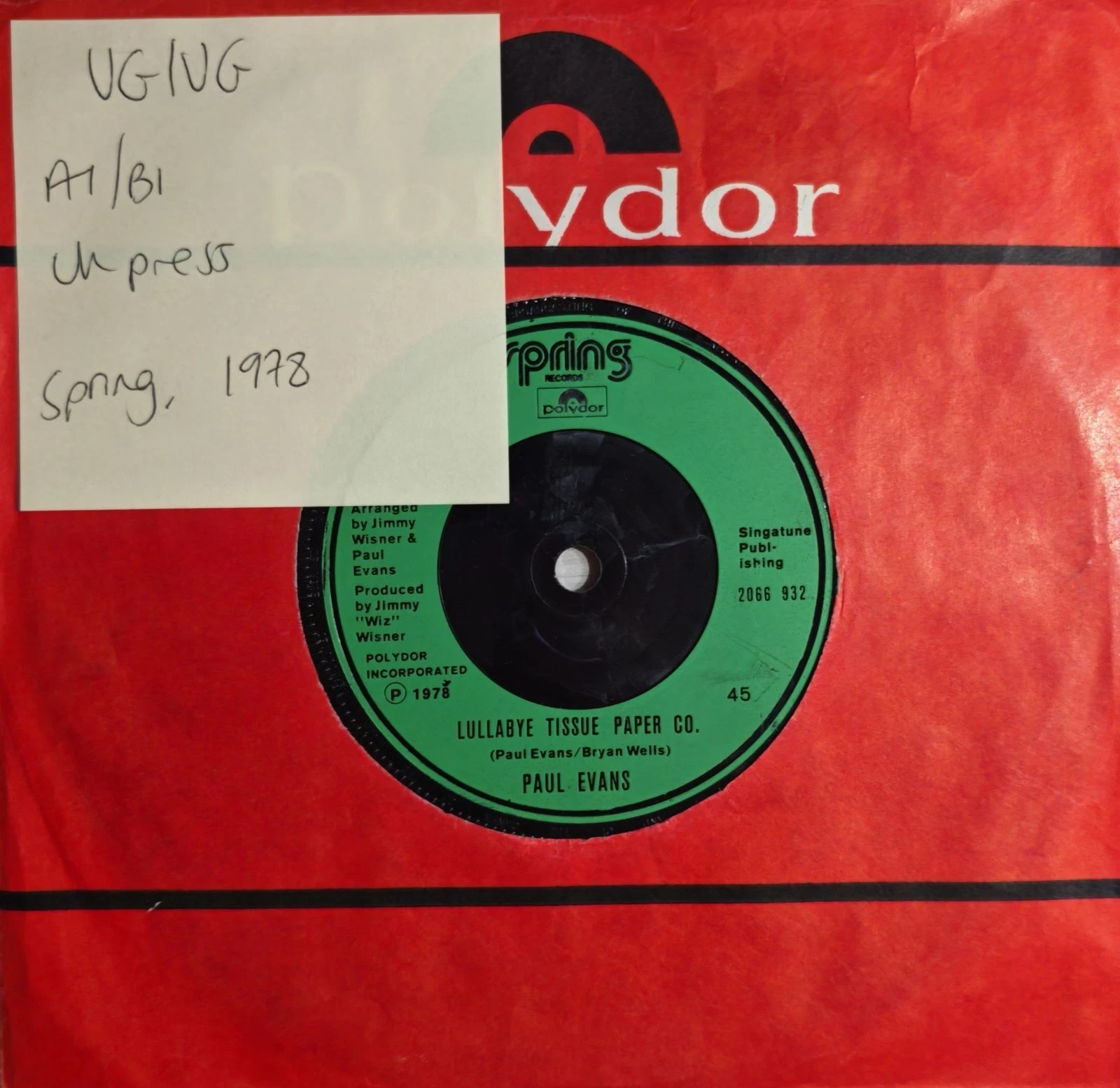Paul Evans This Is Joannie Vinyl Record 7" VG/VG 2066932 1978 sleeve Paul Evans This Is Joannie Vinyl Record 7" VG/VG 2066932 1978 sleeve