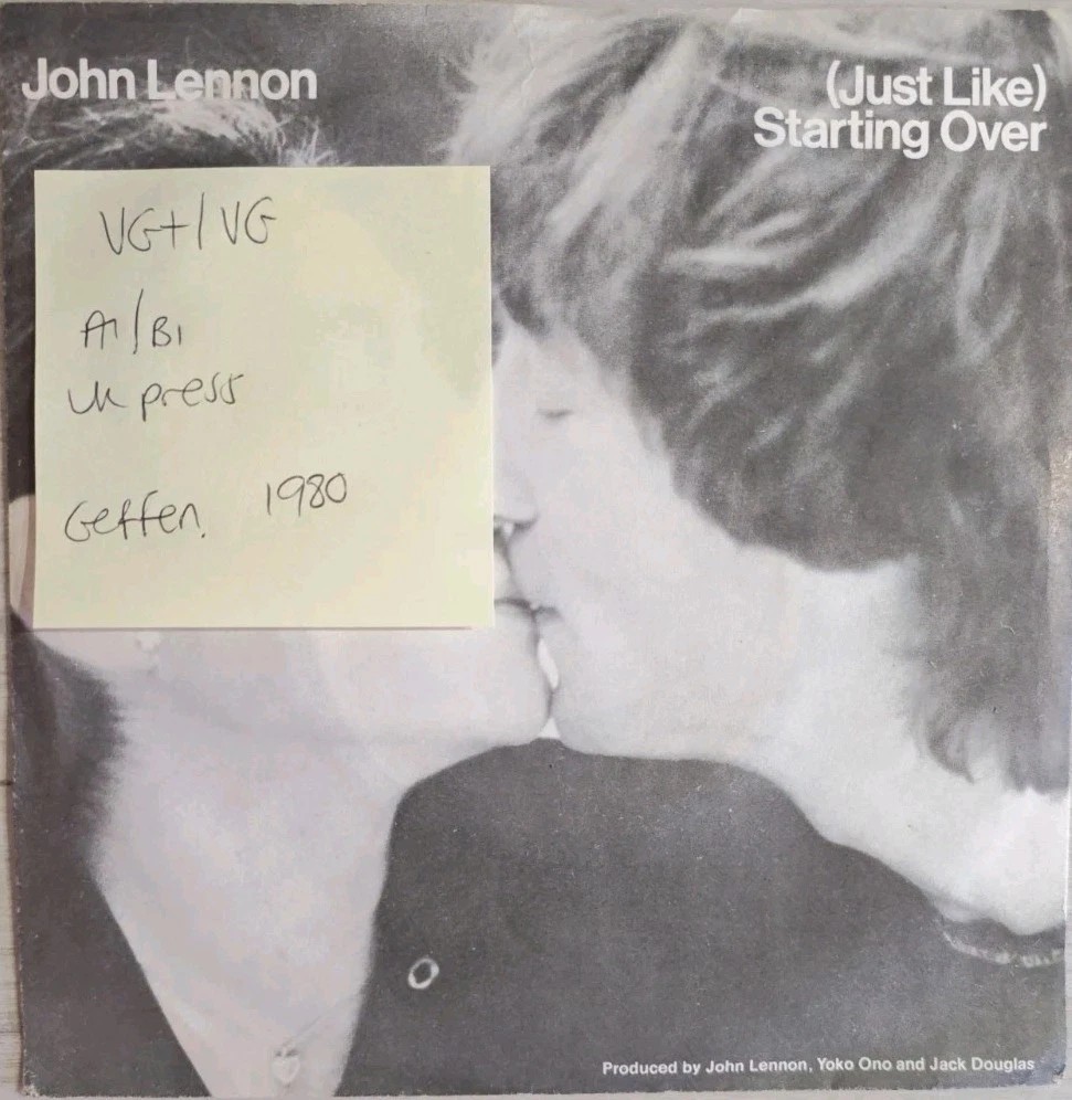 John Lennon (Just Like) Starting Over Vinyl Record 7" VG+/VG K79186 1980 sleeve John Lennon (Just Like) Starting Over Vinyl Record 7" VG+/VG K79186 1980 sleeve