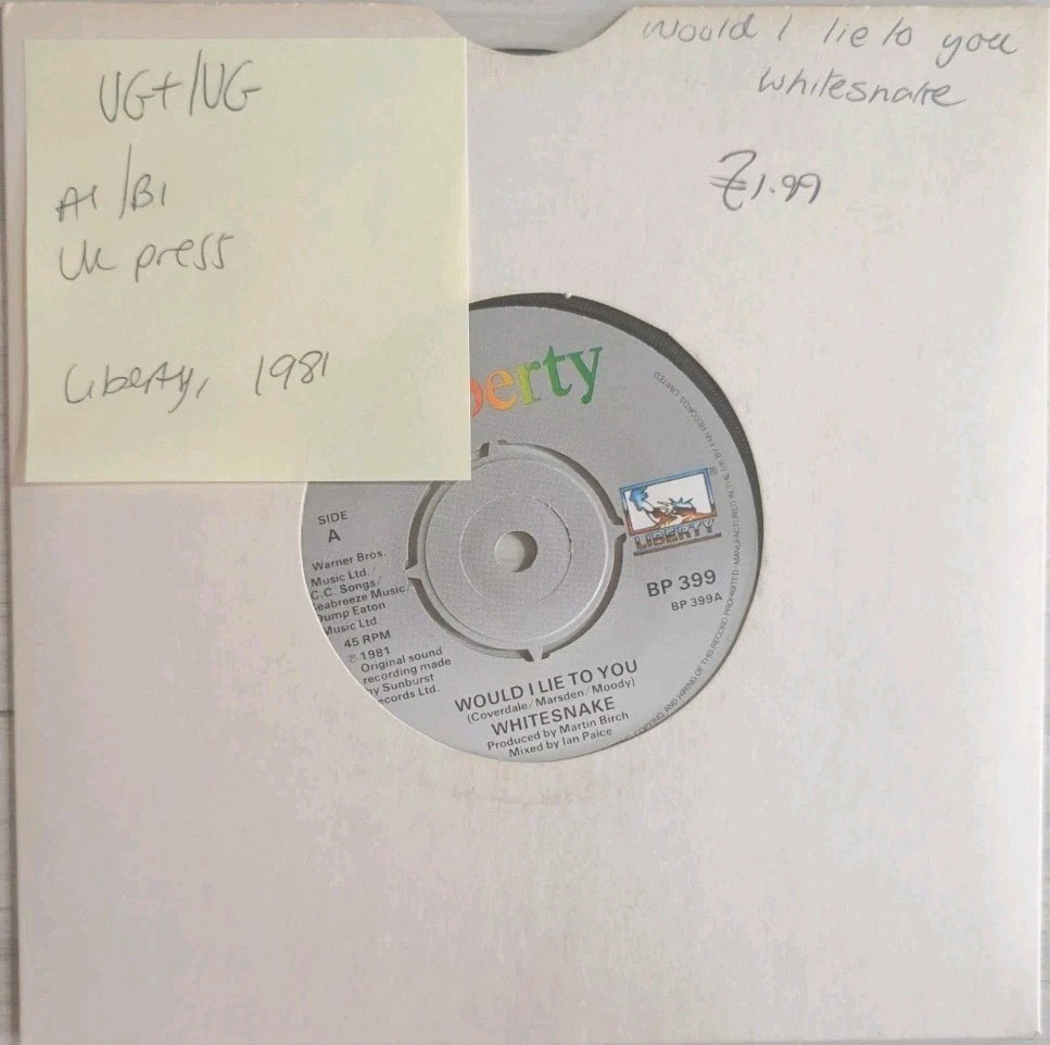 Whitesnake Would I Lie To You 1981 Vinyl Record 7" VG+/VG BP 399 1981 sleeve Whitesnake Would I Lie To You 1981 Vinyl Record 7" VG+/VG BP 399 1981 sleeve