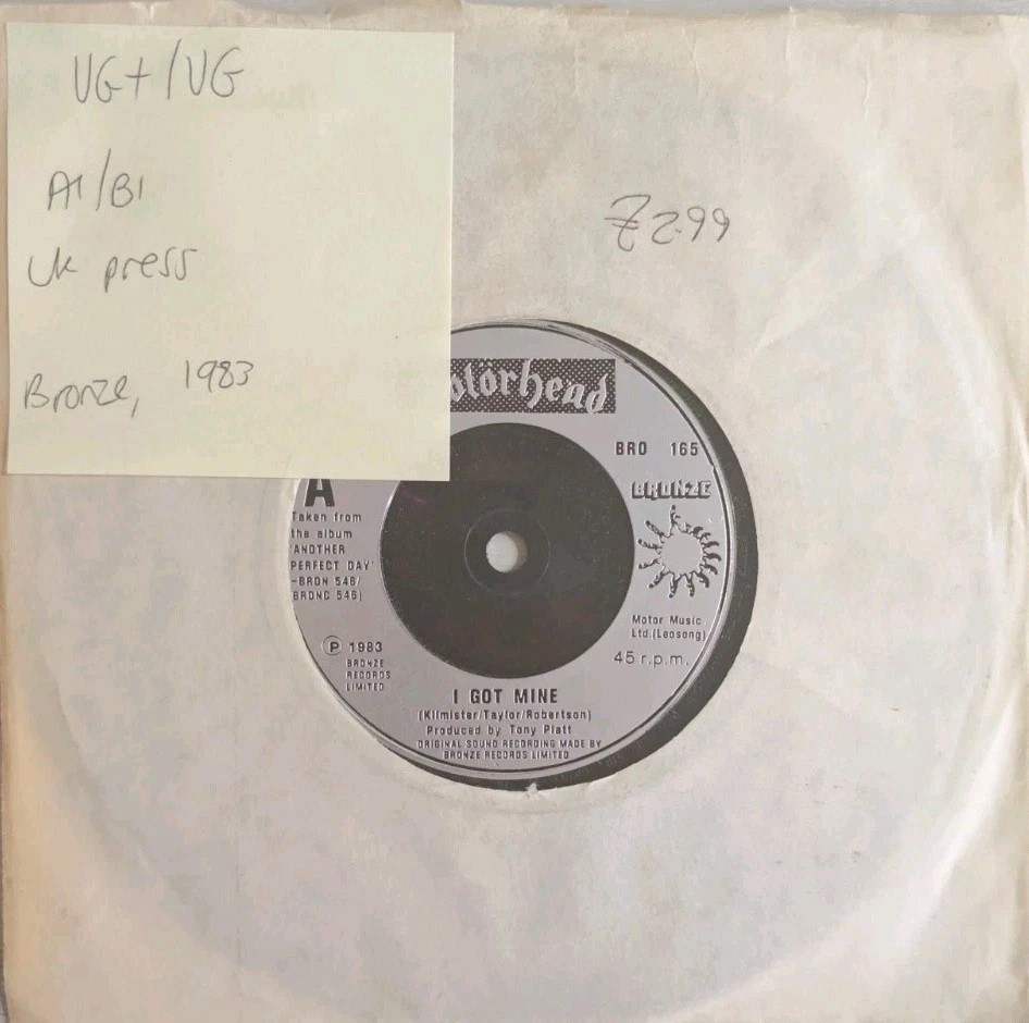 Motörhead I Got Mine Vinyl Record 7" VG+/VG BRO165 1983 sleeve Motörhead I Got Mine Vinyl Record 7" VG+/VG BRO165 1983 sleeve