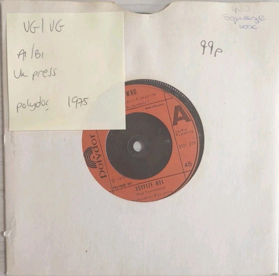The Who Squeeze Box / Success Story Vinyl Record 7" VG/VG 2121275 1975 vinyl record sleeve The Who Squeeze Box / Success Story Vinyl Record 7" VG/VG 2121275 1975 vinyl record sleeve