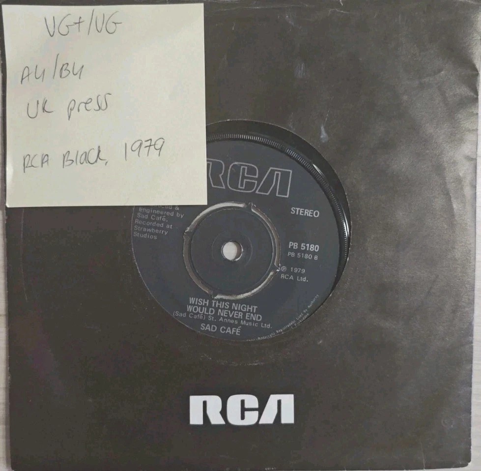 Sad Cafe Every Day Hurts/Wish This Night Vinyl Record 7" VG+/VG PB 5180 1979 sleeve Sad Cafe Every Day Hurts/Wish This Night Vinyl Record 7" VG+/VG PB 5180 1979 sleeve