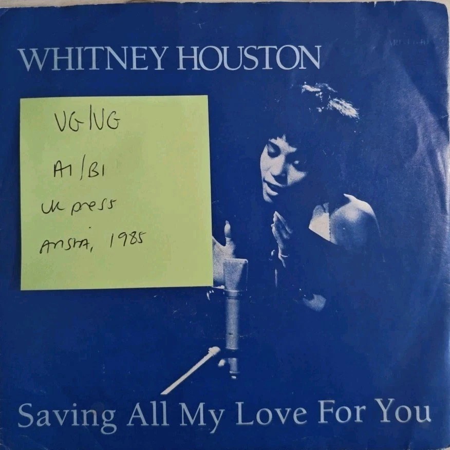 Whitney Houston Saving All my Love For You Vinyl Record 7" VG/VG ARIST 640 1985 vinyl record sleeve Whitney Houston Saving All my Love For You Vinyl Record 7" VG/VG ARIST 640 1985 vinyl record sleeve