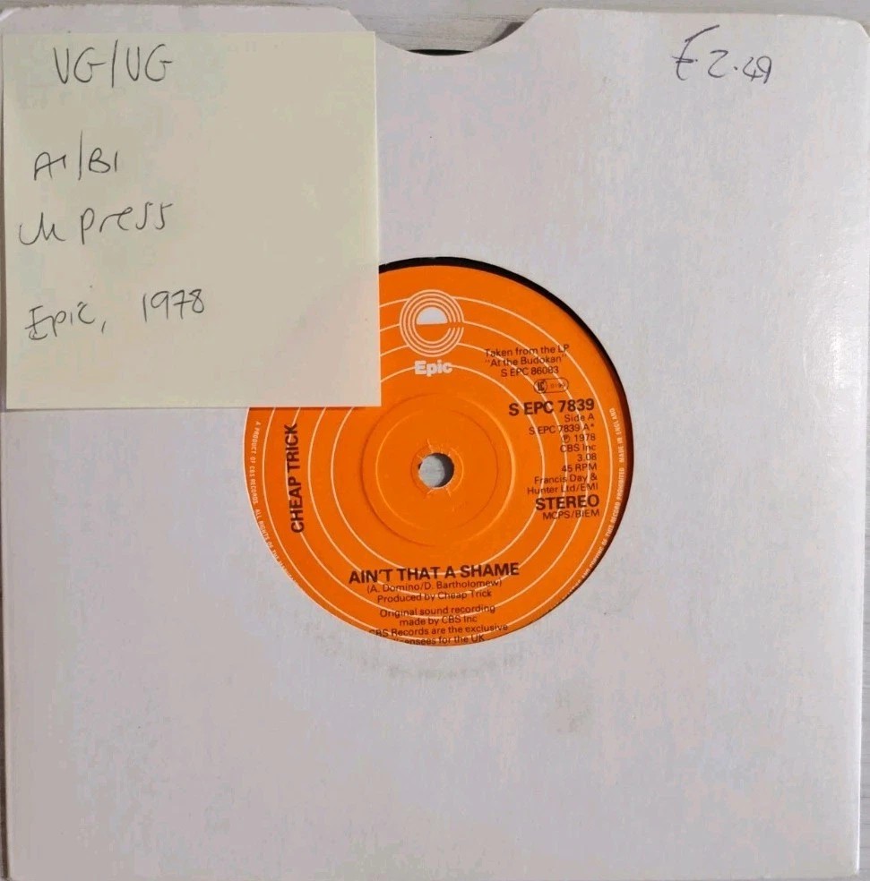 Cheap Trick Ain't That A Shame / Elo Kiddies Vinyl Record 7" VG/VG EPC 7839 1978 sleeve Cheap Trick Ain't That A Shame / Elo Kiddies Vinyl Record 7" VG/VG EPC 7839 1978 sleeve
