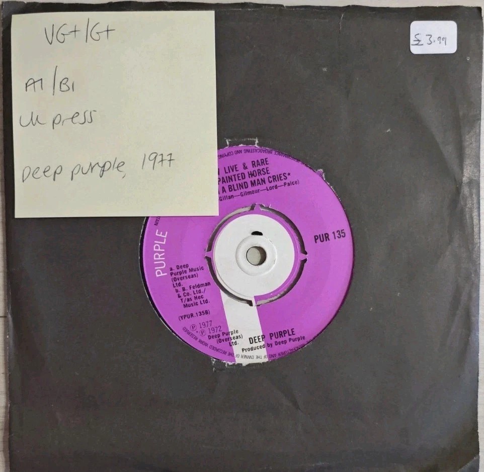 Deep Purple New Live & Rare Vinyl Record 7" VG+/G+ PUR 135 1977 sleeve Deep Purple New Live & Rare Vinyl Record 7" VG+/G+ PUR 135 1977 sleeve