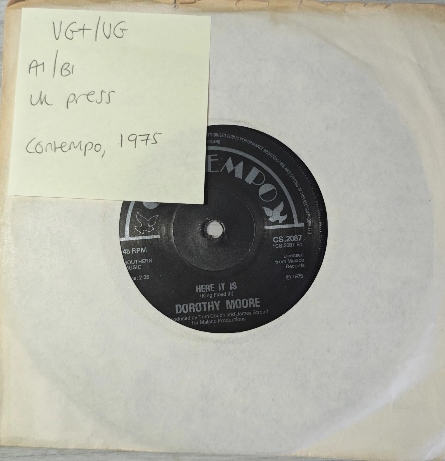 Dorothy Moore Misty Blue Vinyl Record 7" VG+/VG CS2087 1975 sleeve Dorothy Moore Misty Blue Vinyl Record 7" VG+/VG CS2087 1975 sleeve