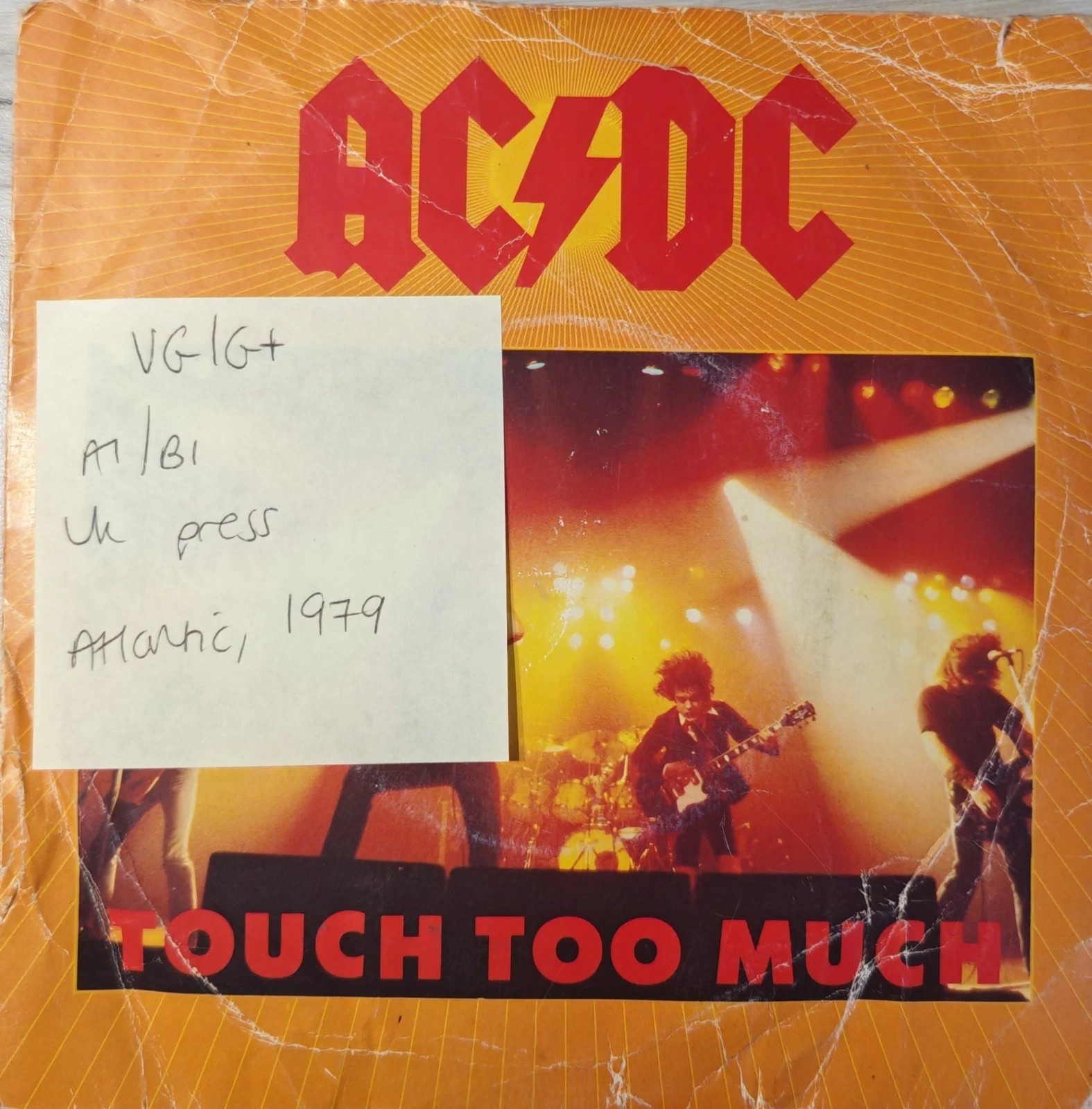 AC/DC Touch Too Much Vinyl Record 7" VG/G+ K 11435 1979 sleeve AC/DC Touch Too Much Vinyl Record 7" VG/G+ K 11435 1979 sleeve