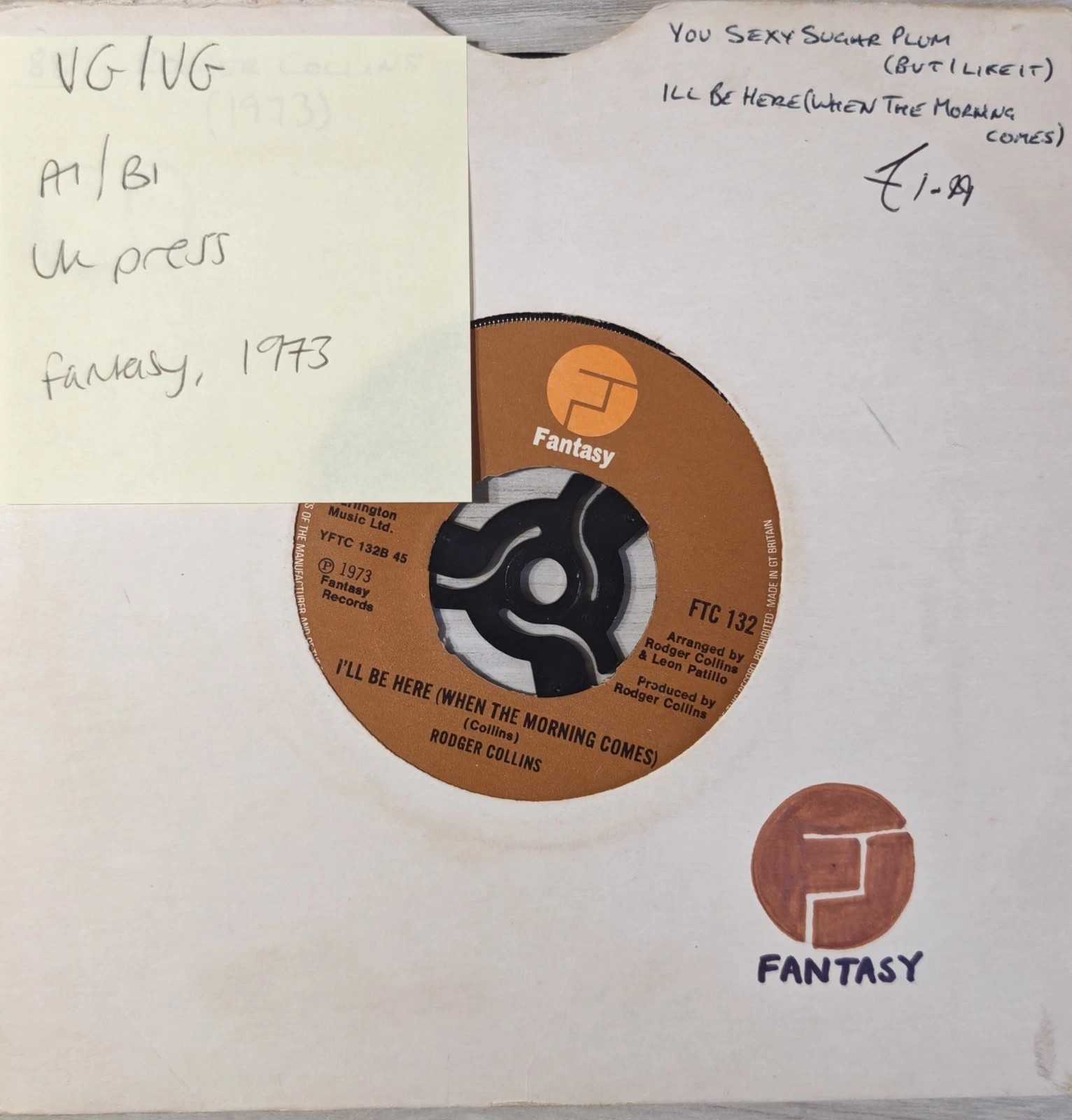 Rodger Collins You Sexy Sugar Plum Vinyl Record 7" VG/VG FTC 132 1973 sleeve Rodger Collins You Sexy Sugar Plum Vinyl Record 7" VG/VG FTC 132 1973 sleeve