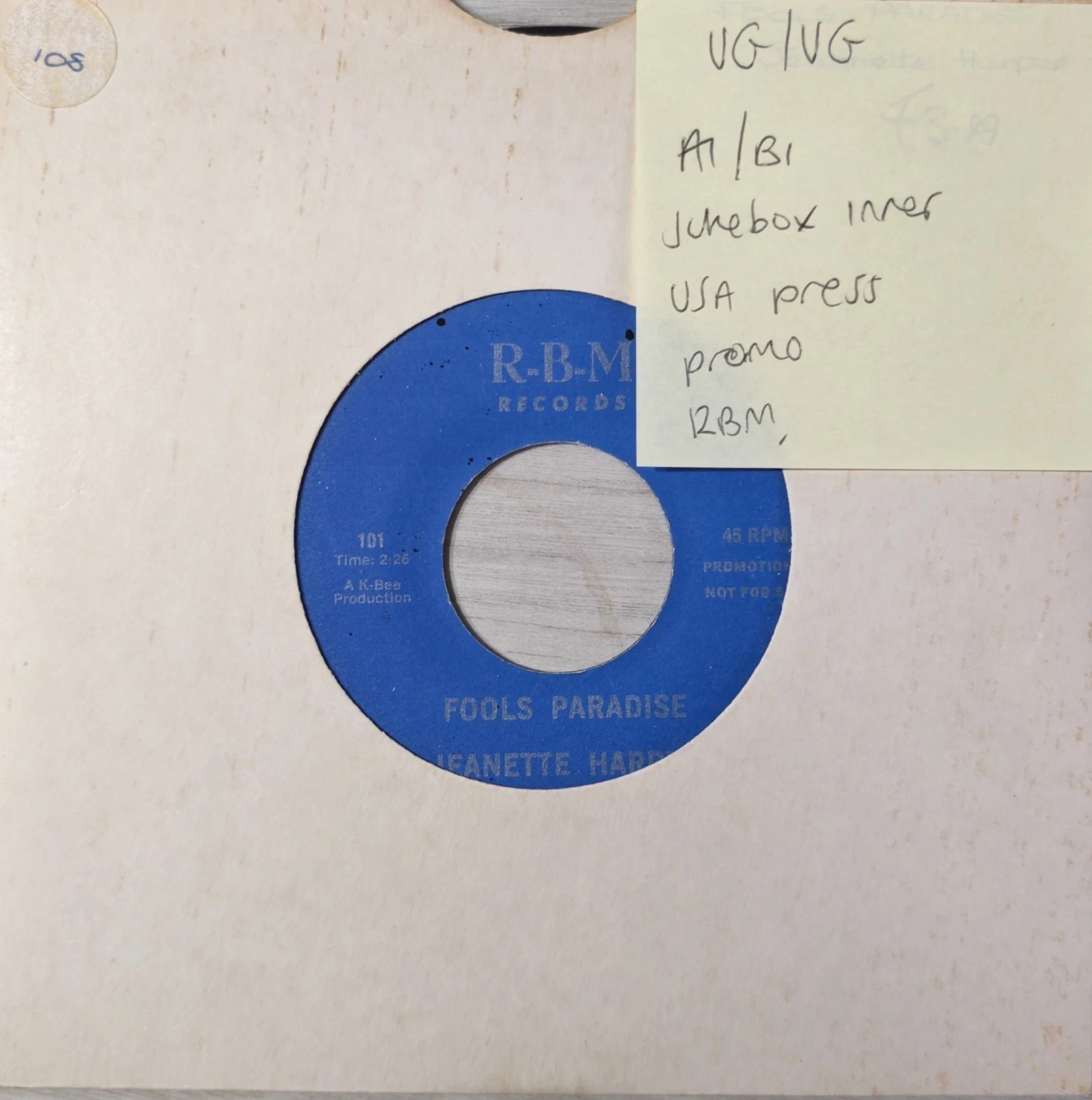 Jeanette Harper Fools Paradise Vinyl Record 7" VG/VG sleeve Jeanette Harper Fools Paradise Vinyl Record 7" VG/VG sleeve