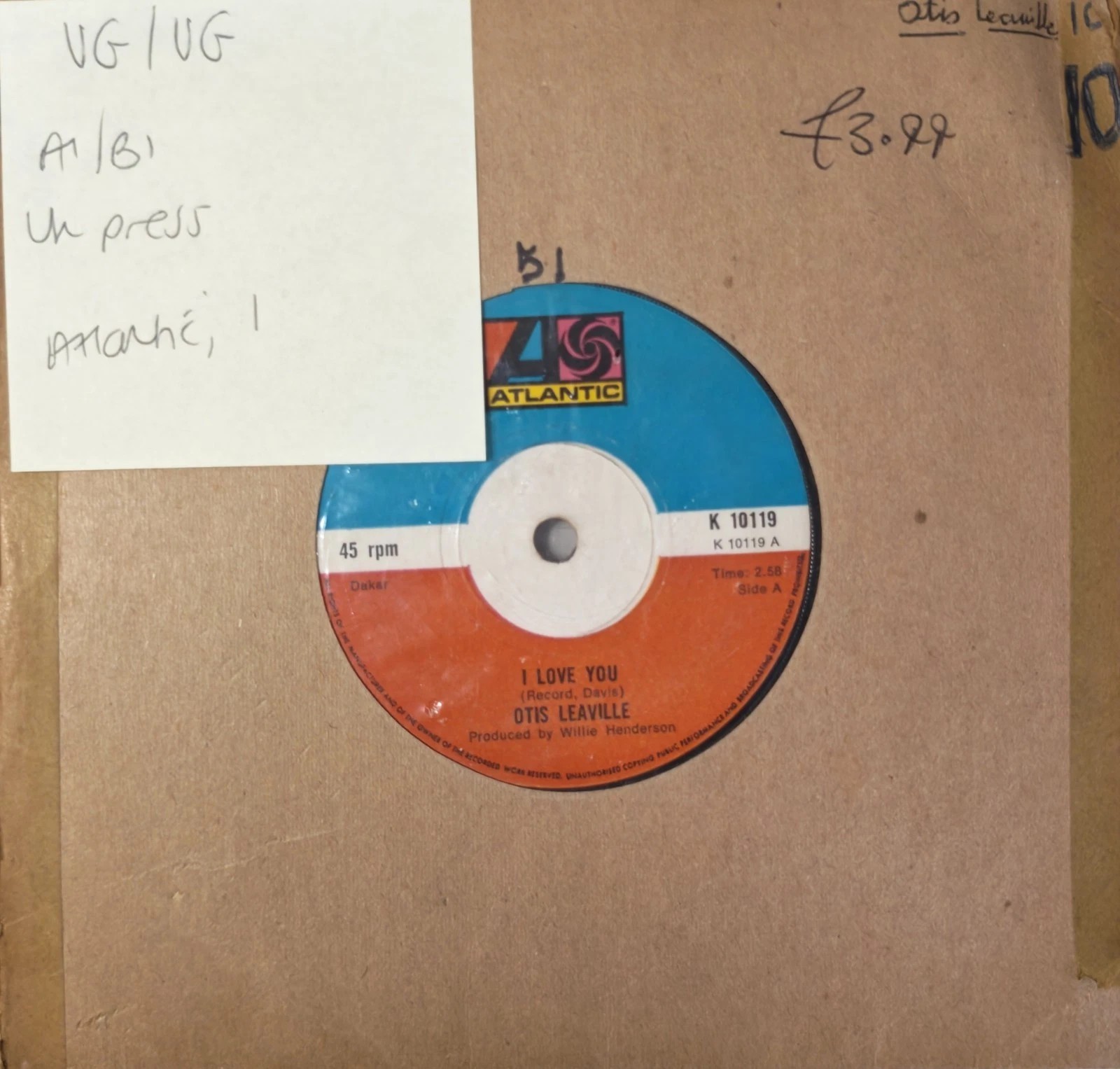 Otis Leavill I Love You Vinyl Record 7" VG/VG K10119 1972 sleeve Otis Leavill I Love You Vinyl Record 7" VG/VG K10119 1972 sleeve