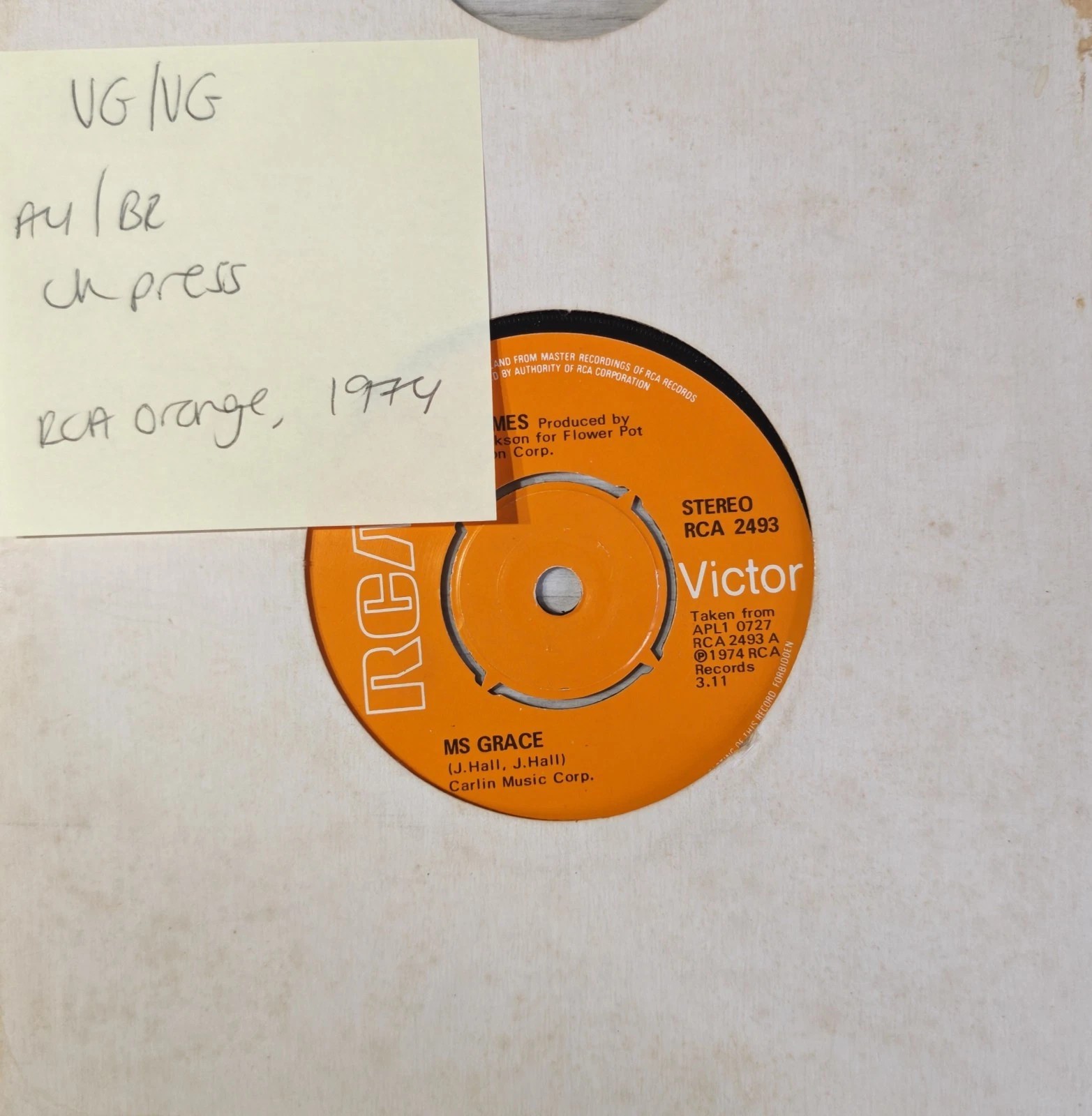 The Tymes Ms Grace / The Crutch Vinyl Record 7" A4/B2 RCA 2493 1974 sleeve The Tymes Ms Grace / The Crutch Vinyl Record 7" A4/B2 RCA 2493 1974 sleeve