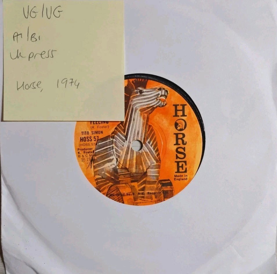 Tito Simon This Monday Morning Feeling Vinyl Record 7" VG/VG Hoss 57 1974 sleeve Tito Simon This Monday Morning Feeling Vinyl Record 7" VG/VG Hoss 57 1974 sleeve