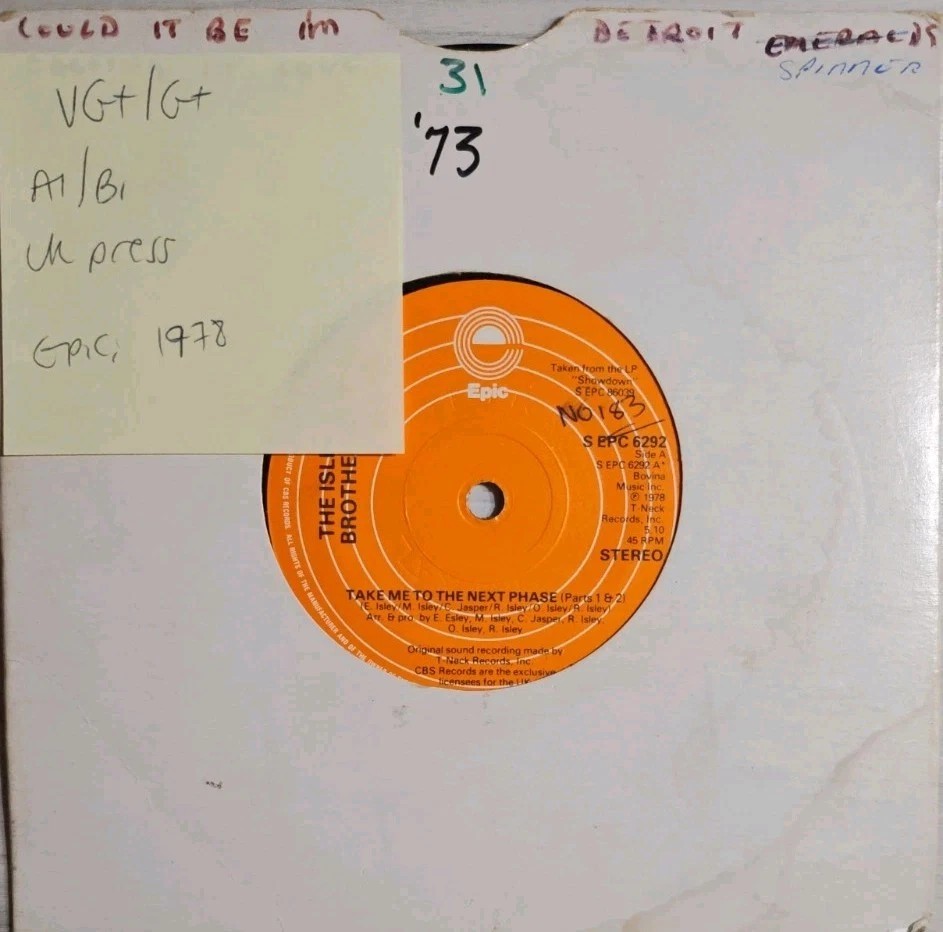 The Isley Brothers Take Me To The Next Phase Vinyl Record 12" VG+/G+ EPC 6292 vinyl record sleeve The Isley Brothers Take Me To The Next Phase Vinyl Record 12" VG+/G+ EPC 6292 vinyl record sleeve