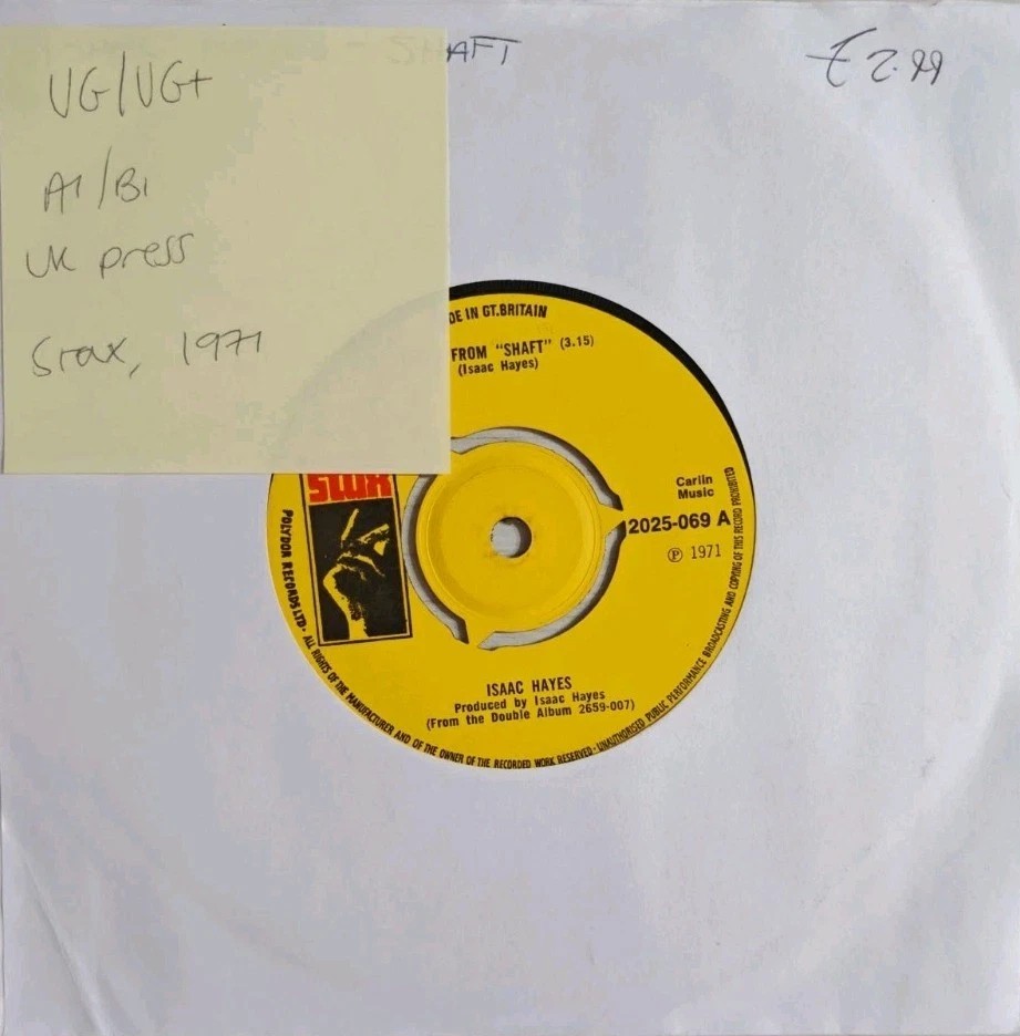Isaac Hayes Theme From Shaft Vinyl Record 7" VG/VG+ 2025-069 1971 sleeve Isaac Hayes Theme From Shaft Vinyl Record 7" VG/VG+ 2025-069 1971 sleeve