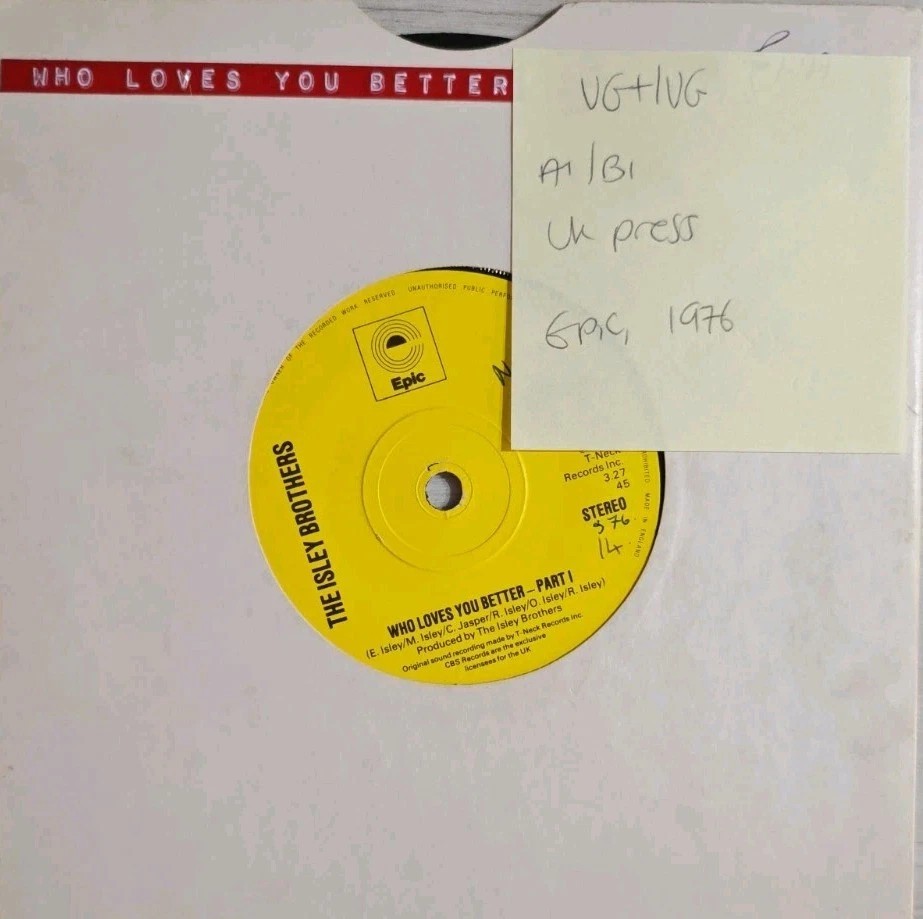 The Isley Brothers Who Loves You Better Vinyl Record 7" VG+/VG EPC 4373 1976 vinyl record sleeve The Isley Brothers Who Loves You Better Vinyl Record 7" VG+/VG EPC 4373 1976 vinyl record sleeve