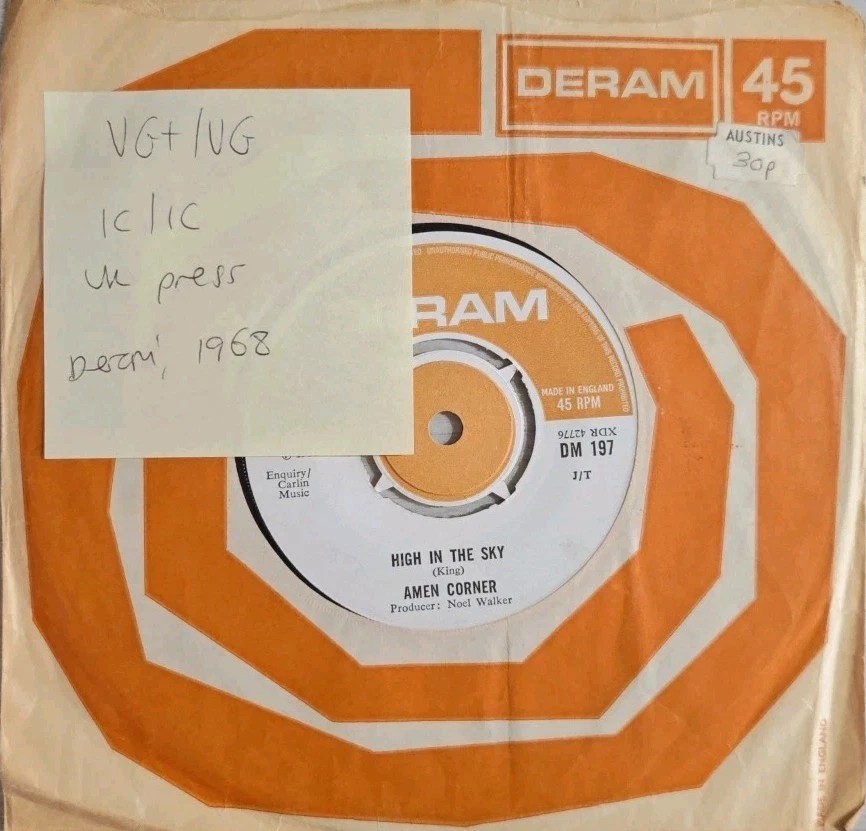 Amen Corner High In The Sky / Run Run Run Vinyl Record 7" VG+/VG DM197 1968 sleeve Amen Corner High In The Sky / Run Run Run Vinyl Record 7" VG+/VG DM197 1968 sleeve