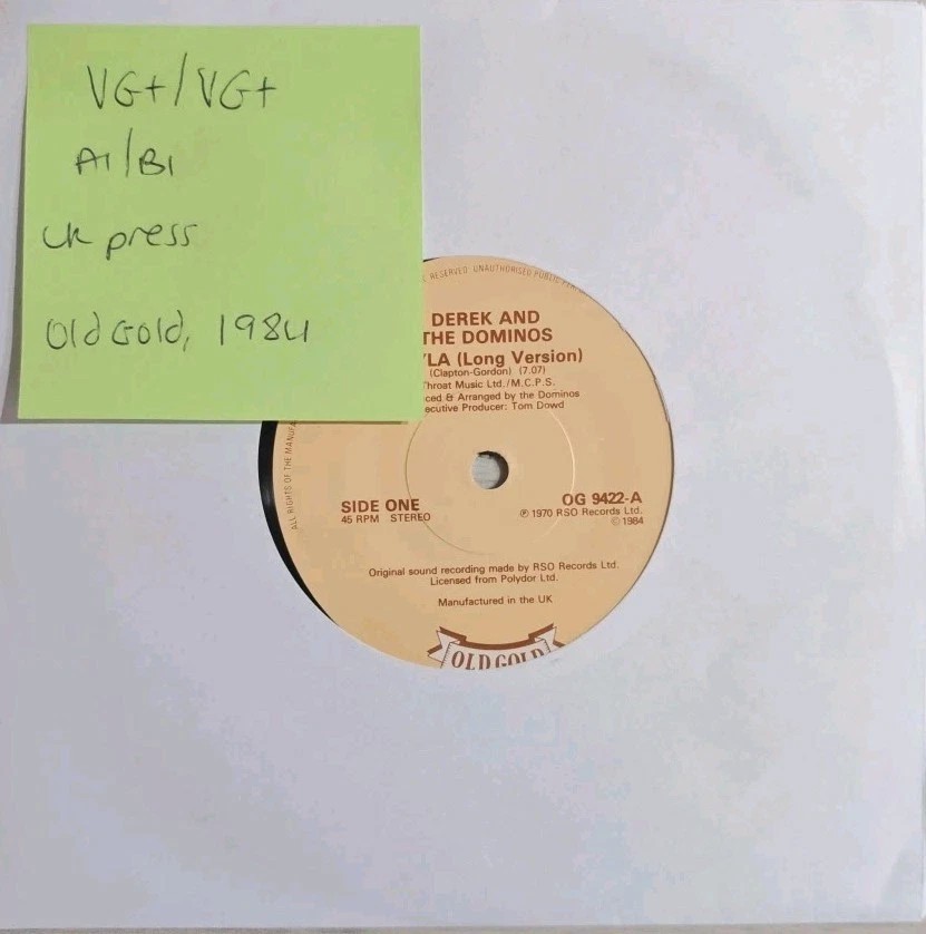 Derek & The Dominos Layla Vinyl Record 7" VG+/VG+ OG9422 1984 sleeve Derek & The Dominos Layla Vinyl Record 7" VG+/VG+ OG9422 1984 sleeve