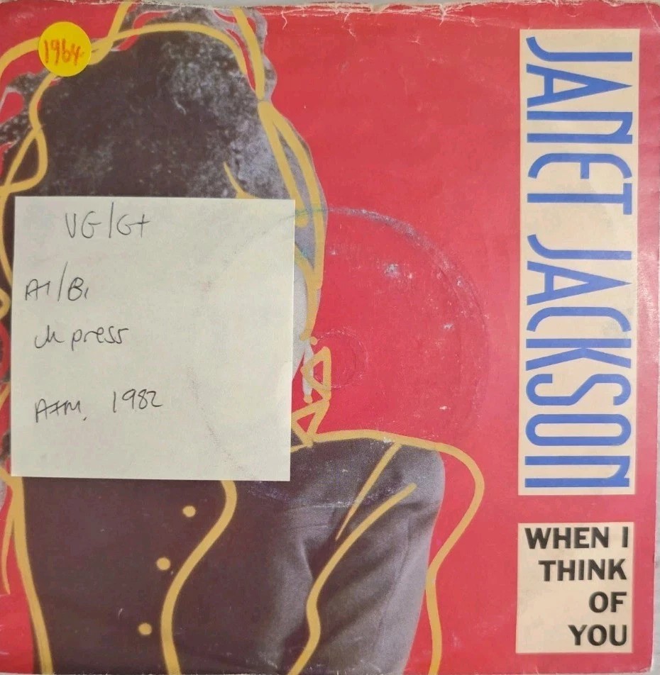 Janet Jackson When I Think Of You Vinyl Record 7" VG/G+ AM 337 1986 sleeve Janet Jackson When I Think Of You Vinyl Record 7" VG/G+ AM 337 1986 sleeve