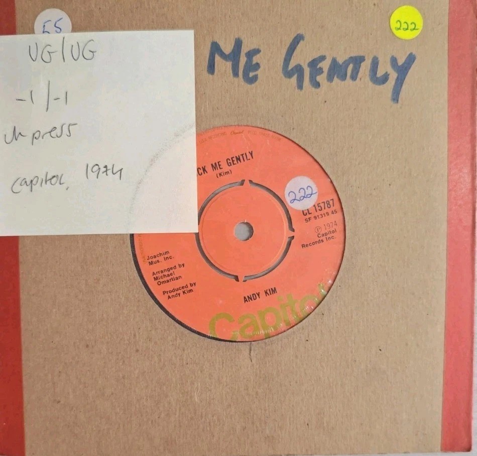 Andy Kim Rock Me Gently Vinyl Record 7" VG/VG CL 15787 1974 sleeve Andy Kim Rock Me Gently Vinyl Record 7" VG/VG CL 15787 1974 sleeve