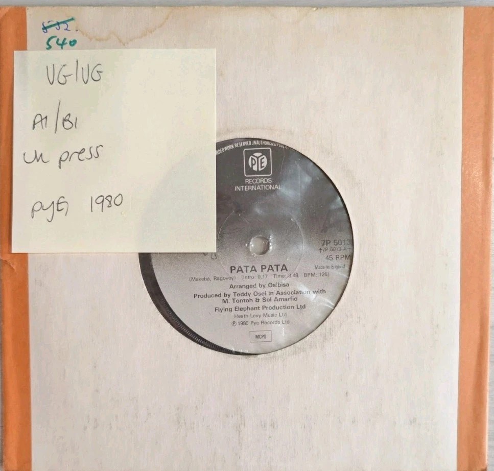 Osibisa Pata Pata Vinyl Record 7" VG/VG 7P5013 1980 sleeve Osibisa Pata Pata Vinyl Record 7" VG/VG 7P5013 1980 sleeve