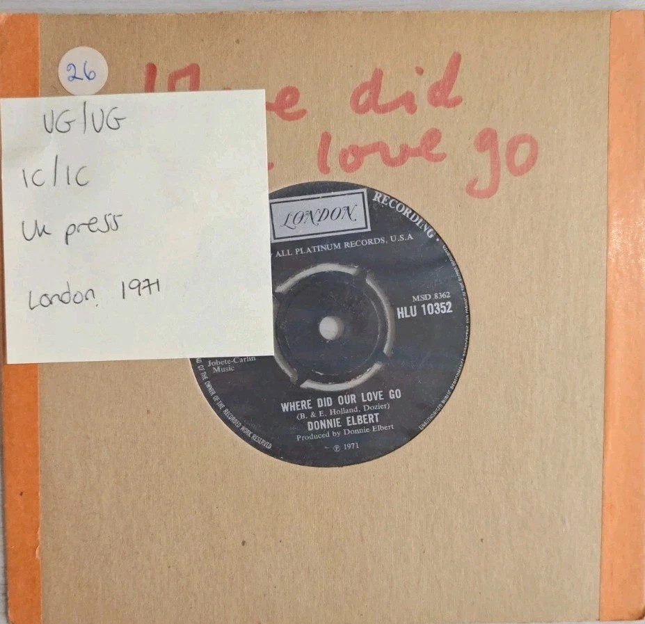 Donnie Elbert Where Did Our Love Go Vinyl Record 7" VG/VG HLU 10352 1971 vinyl record sleeve Donnie Elbert Where Did Our Love Go Vinyl Record 7" VG/VG HLU 10352 1971 vinyl record sleeve