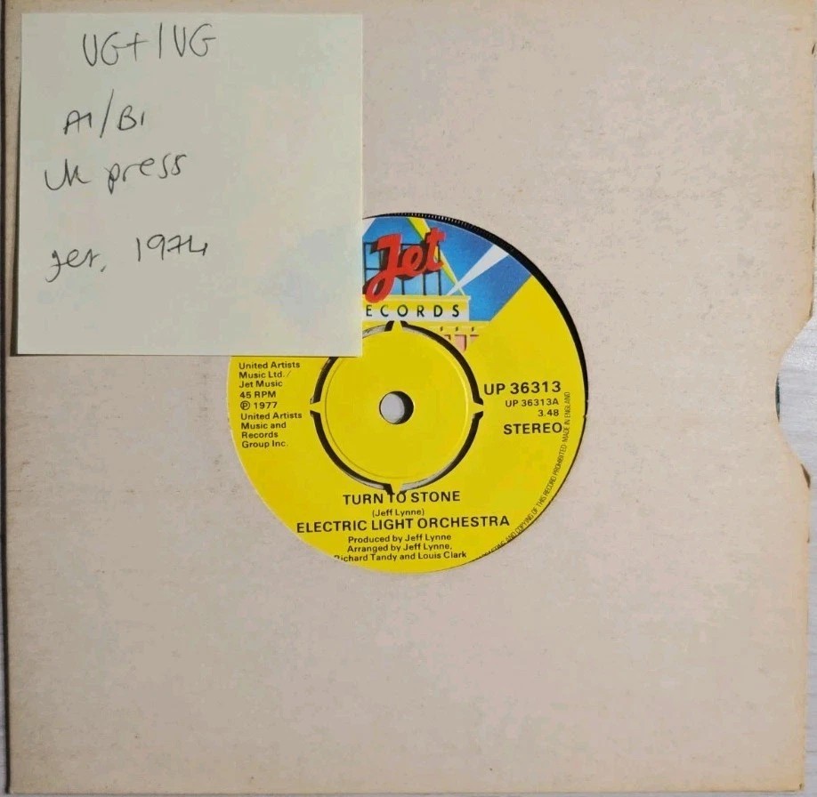 Electric Light Orchestra Turn To Stone Vinyl Record 7" VG+/VG UP36313 1977 sleeve Electric Light Orchestra Turn To Stone Vinyl Record 7" VG+/VG UP36313 1977 sleeve