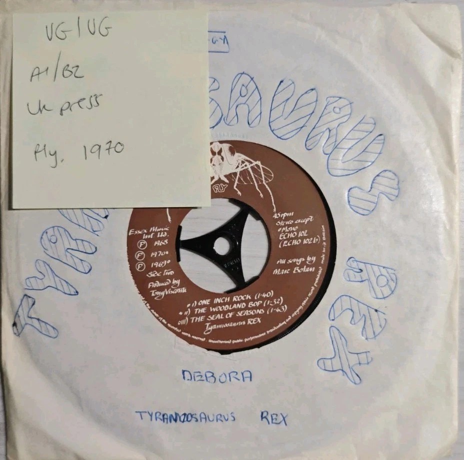 Tyrannosaurus Rex (T-rex) Debora Vinyl Record 7" VG/VG ECHO 102 1972 sleeve Tyrannosaurus Rex (T-rex) Debora Vinyl Record 7" VG/VG ECHO 102 1972 sleeve