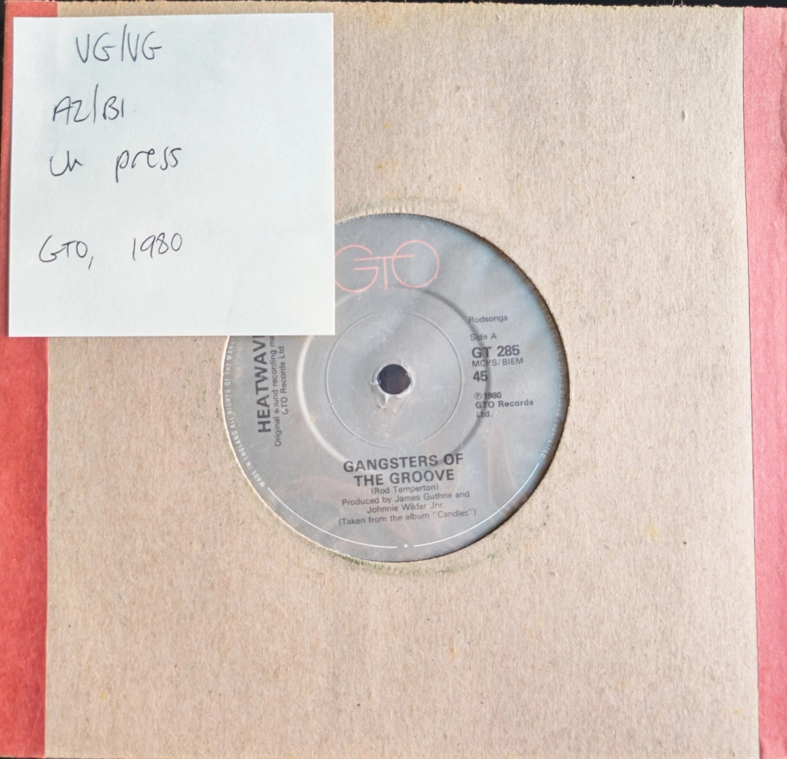 Heatwave Gangsters of the Groove Vinyl Record 7" VG/VG GT285 1980 sleeve Heatwave Gangsters of the Groove Vinyl Record 7" VG/VG GT285 1980 sleeve