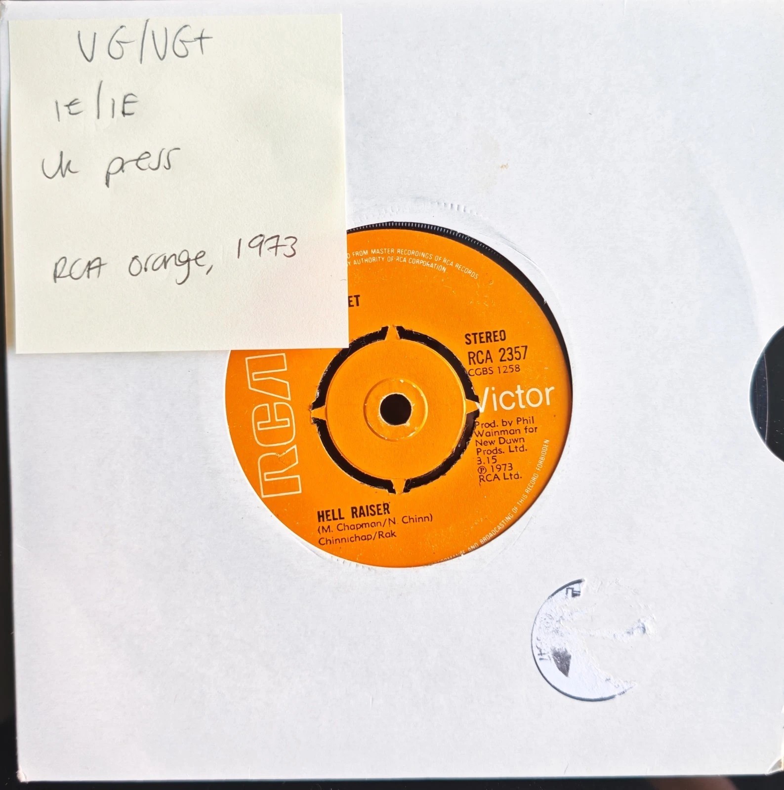 Sweet Hell Raiser Vinyl Record 7" VG/VG+ RCA2357 1973 vinyl record sleeve Sweet Hell Raiser Vinyl Record 7" VG/VG+ RCA2357 1973 vinyl record sleeve