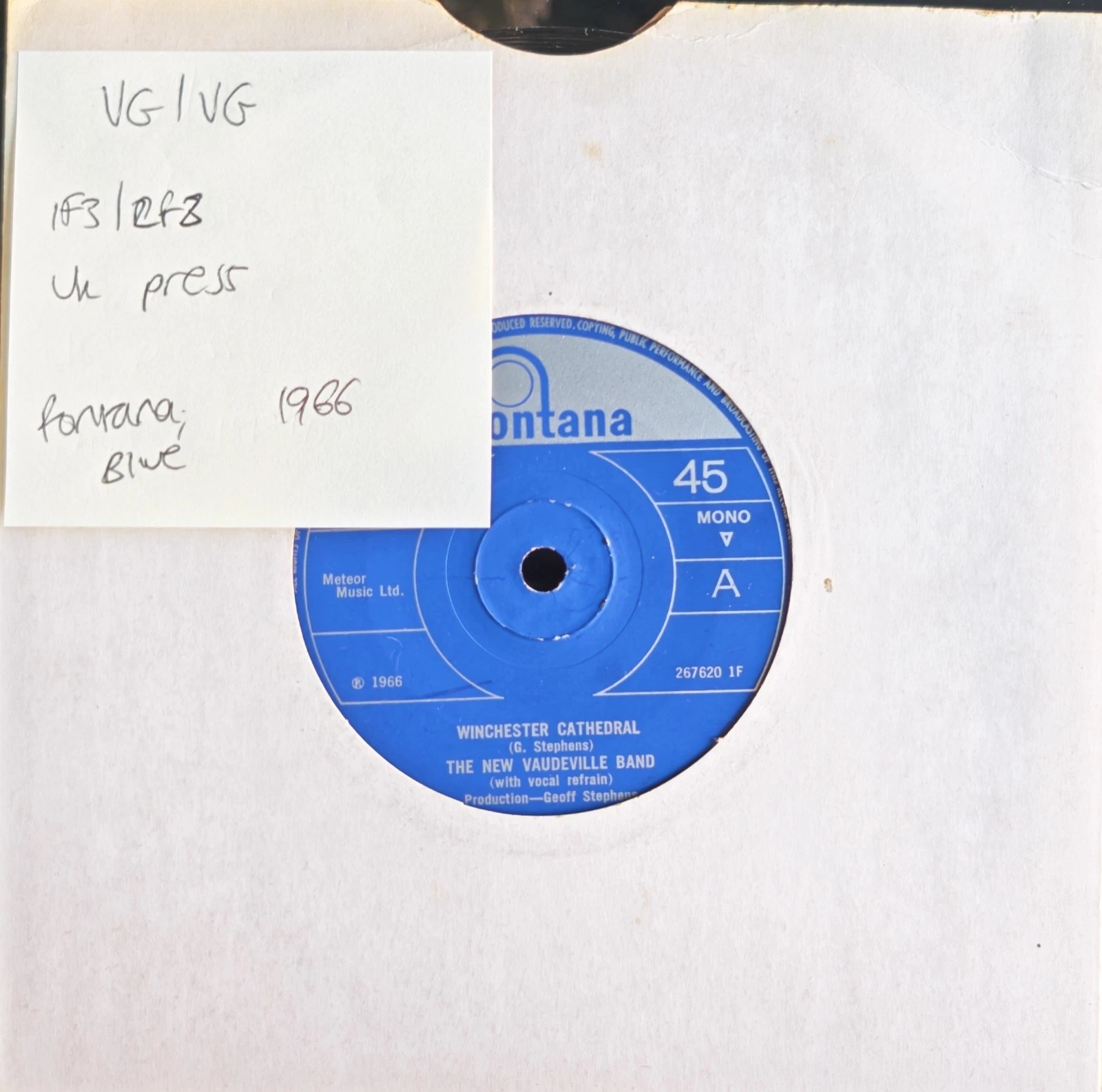 The New Vaudeville Band Winchester Cathedral Vinyl Record 7" VG/VG 267620 1966 sleeve The New Vaudeville Band Winchester Cathedral Vinyl Record 7" VG/VG 267620 1966 sleeve