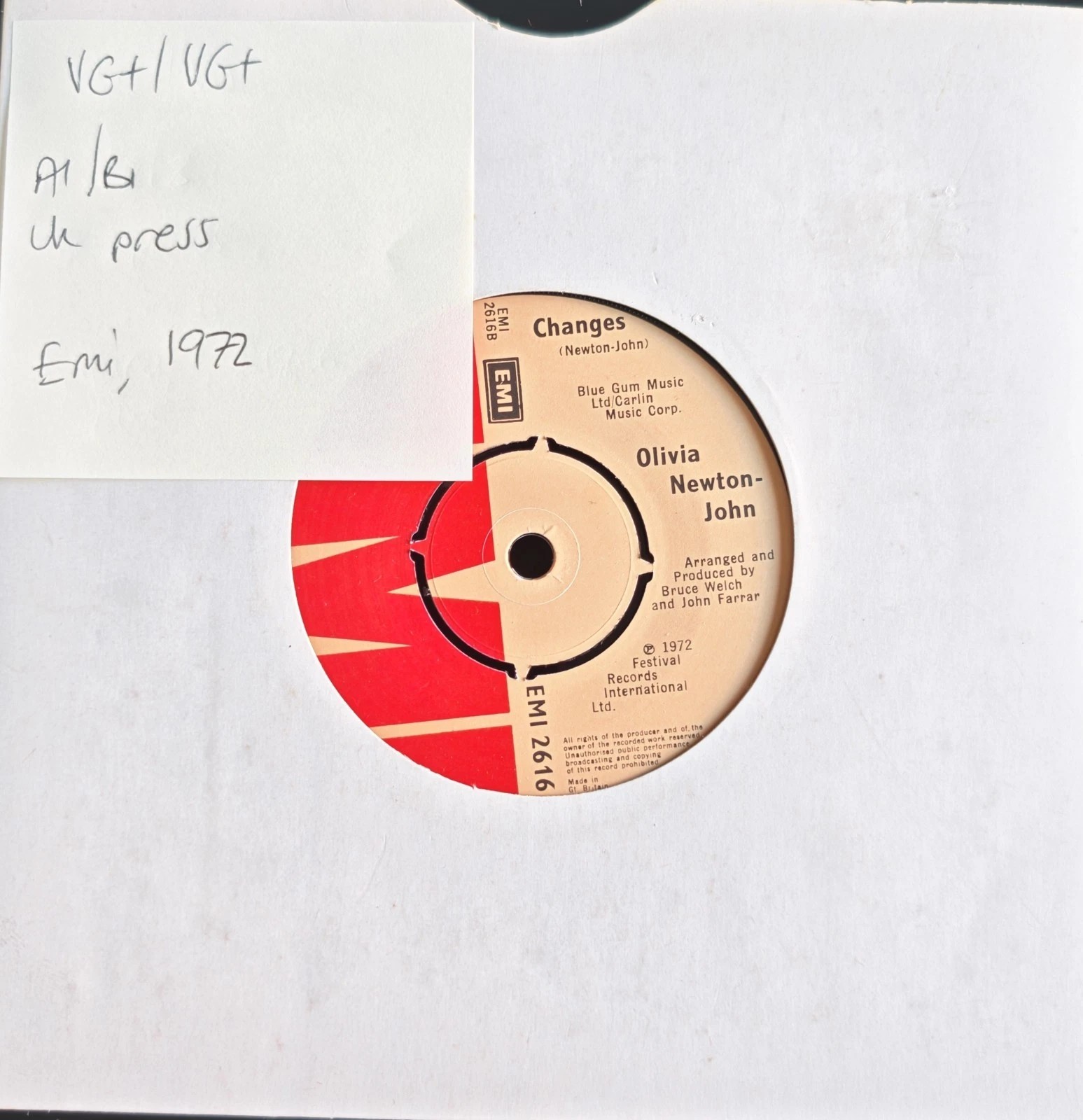 Olivia Newton-John Changes Vinyl Record 7" VG+/VG+ EMI 5234 1981 sleeve Olivia Newton-John Changes Vinyl Record 7" VG+/VG+ EMI 5234 1981 sleeve