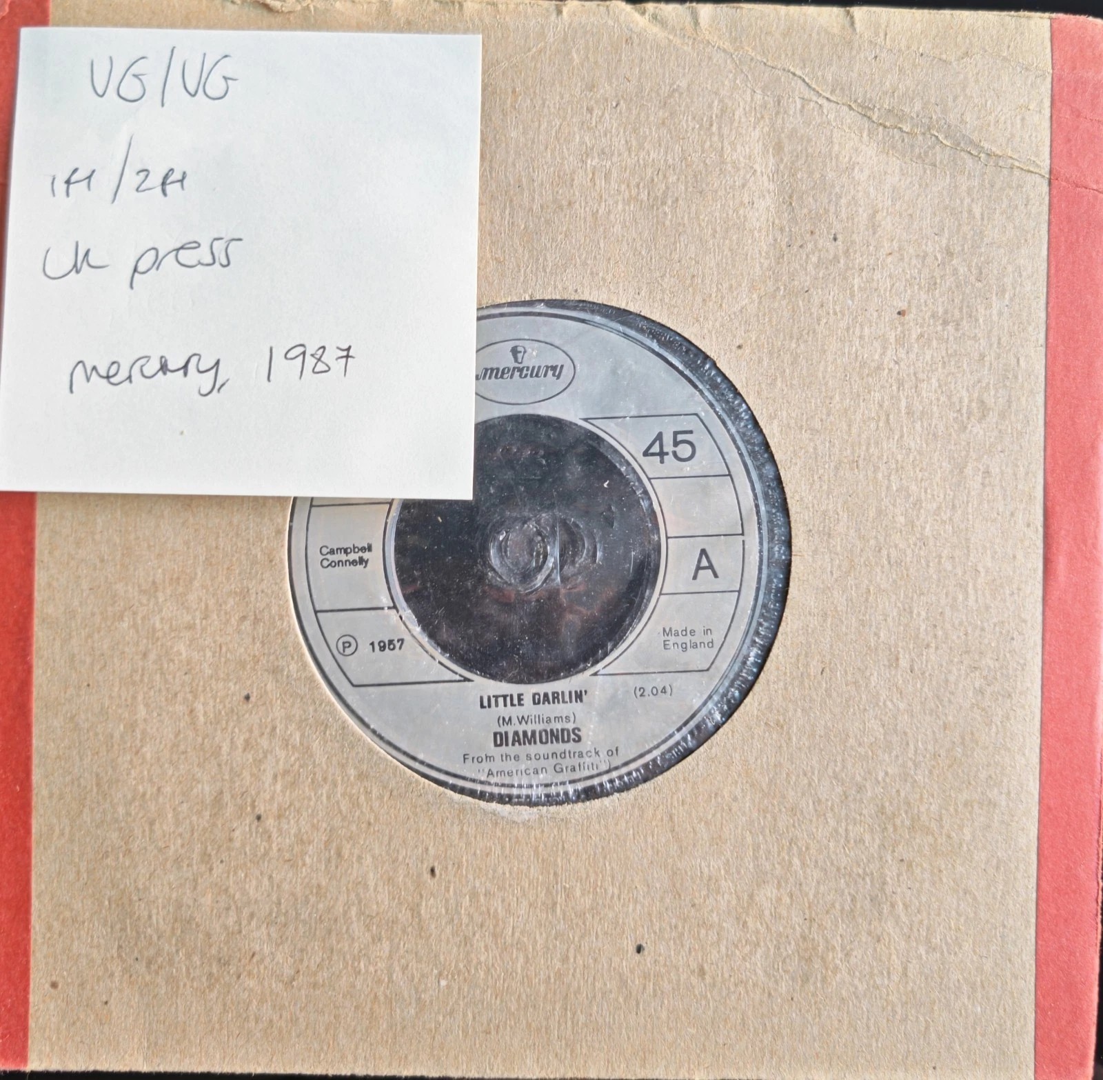 Diamonds Little Darlin' Vinyl Record 7" VG/VG 6052612 1987 sleeve Diamonds Little Darlin' Vinyl Record 7" VG/VG 6052612 1987 sleeve
