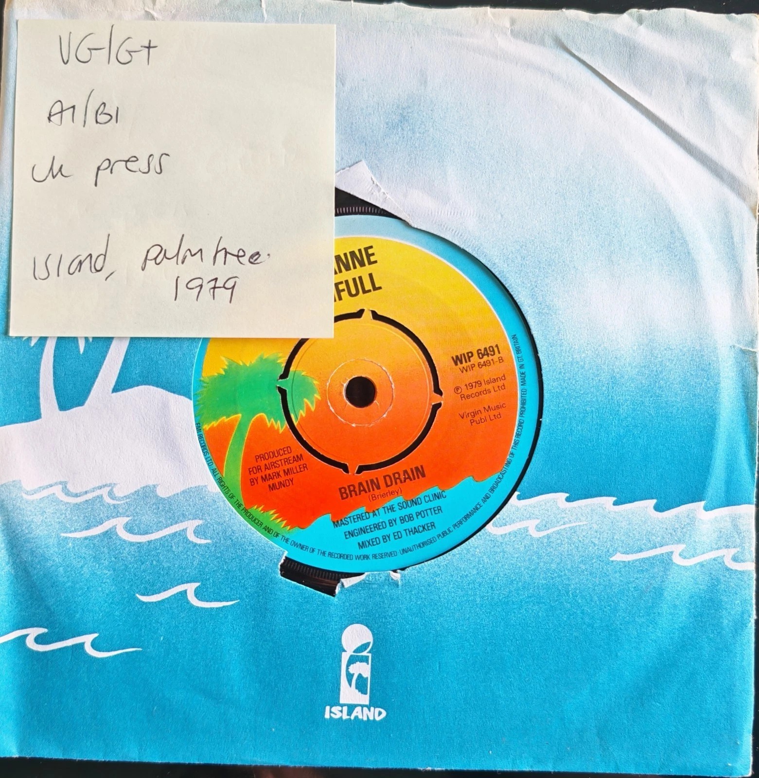 Marianne Faithfull The Ballad Of Lucy Jordan Vinyl Record 7" VG/G+ WIP6491 1979 sleeve Marianne Faithfull The Ballad Of Lucy Jordan Vinyl Record 7" VG/G+ WIP6491 1979 sleeve