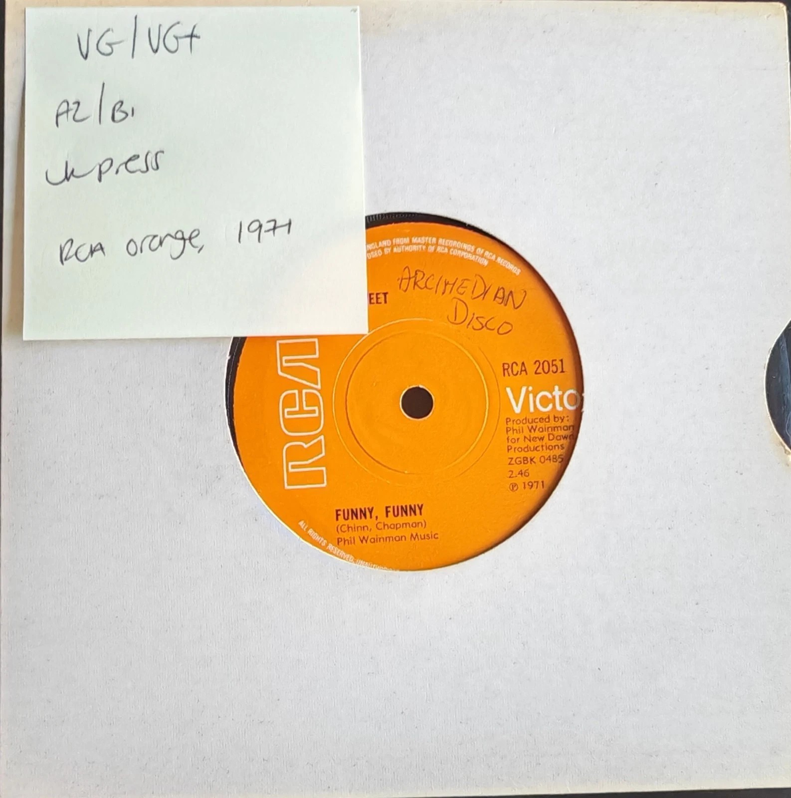 The Sweet Funny, Funny Vinyl Record 7" VG/VG+ RCA2051 1971 vinyl record sleeve The Sweet Funny, Funny Vinyl Record 7" VG/VG+ RCA2051 1971 vinyl record sleeve